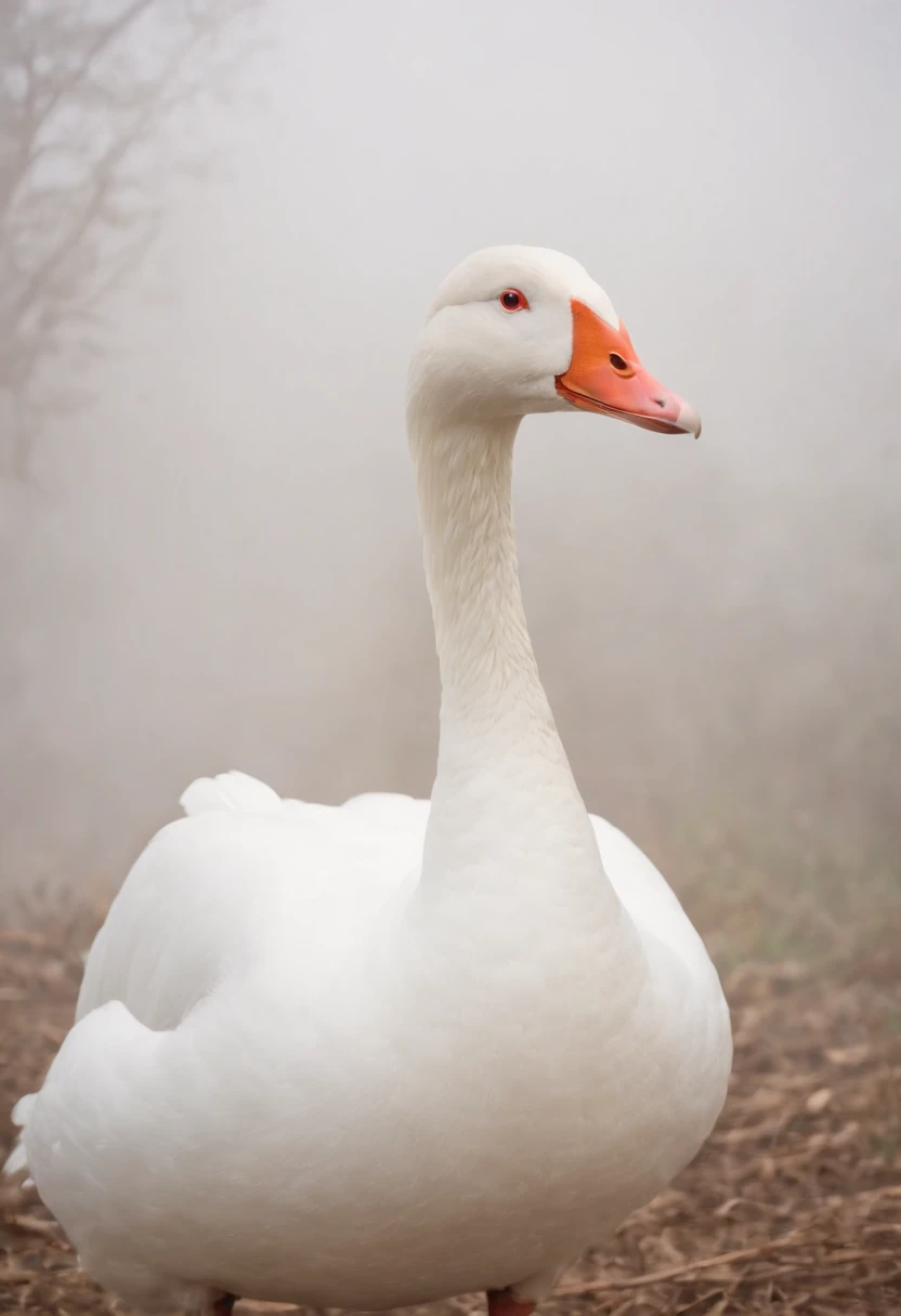 The white goose flutters gracefully on its fingers, Strong morning light pervaded the fog,strike,saunt、 Highlight its intricate feathers with dramatic side lighting、hentail realism、Realistic、simplebackground,k hd,