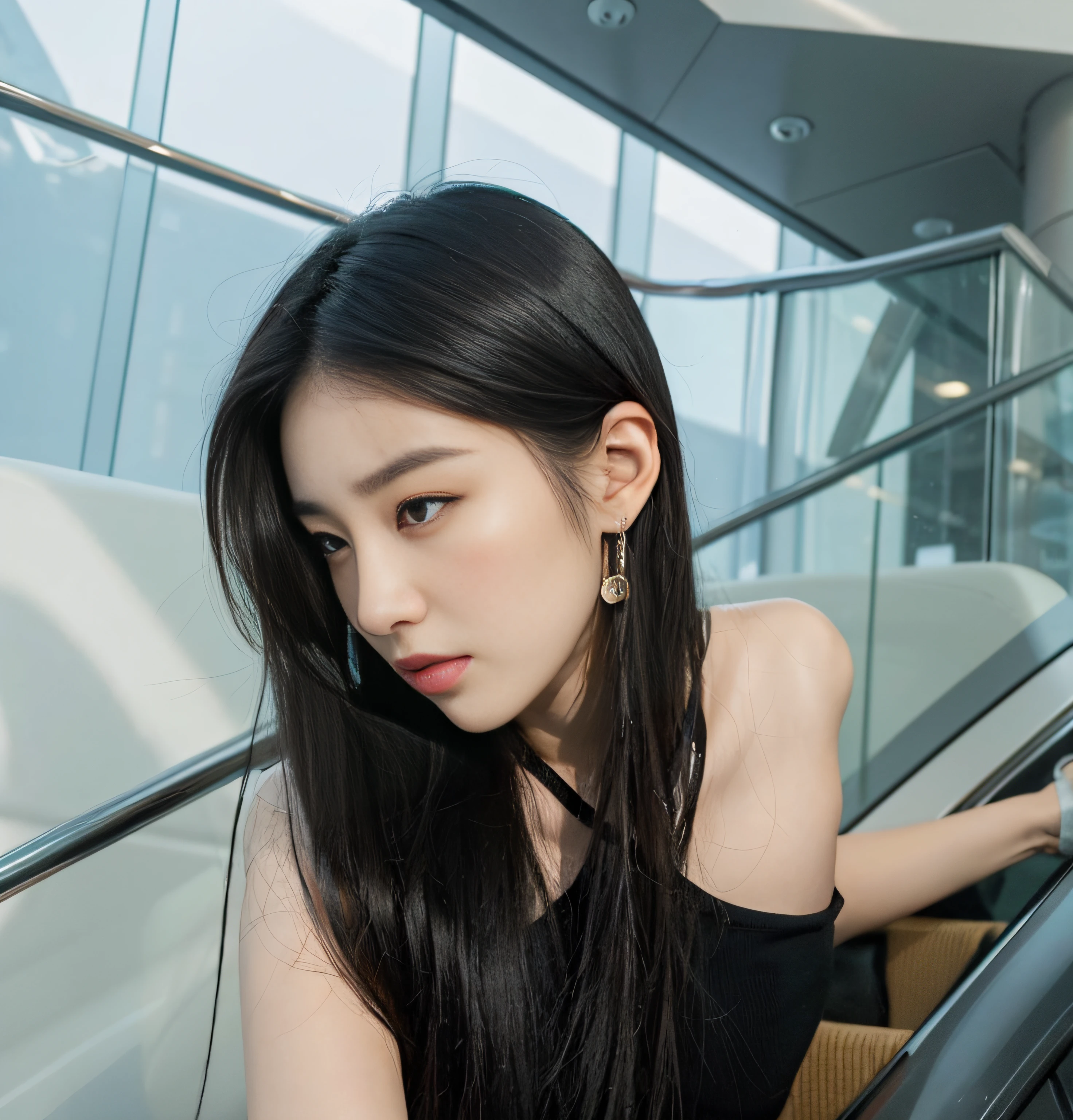 There was a woman in a black dress, beautiful Korean women, A young Asian woman, Gorgeous young Korean woman, An Asian woman, Korean woman, Beautiful young Korean woman, she is wearing a black tank top, Choi Hyun-hwa, Korean girl, xintong chen, Attractive pose, Young Asian woman, wenfei ye, Asian women