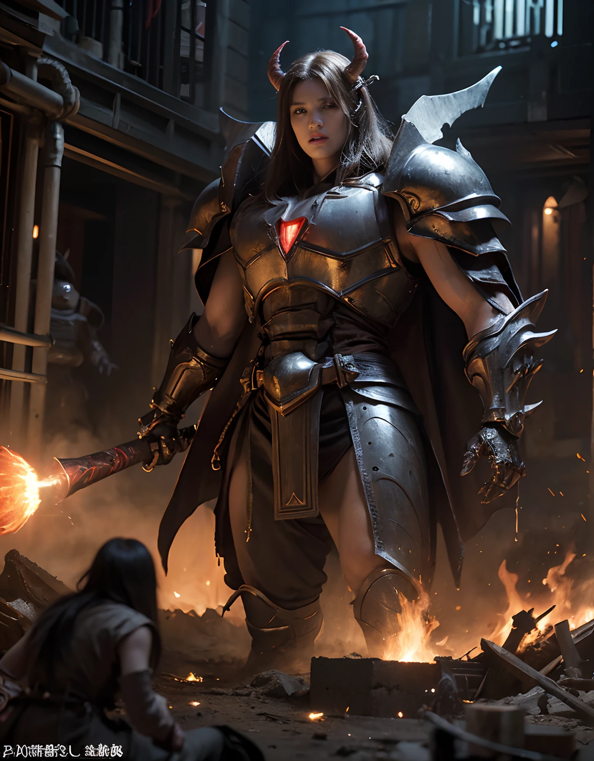 (One Knight Girl)、top-quality、​masterpiece、超A high resolution、(Photorealsitic:1.4)、Raw photo、女の子1人、Fight mutants、（Wear the Dark Knight's Armor）、glowy skin、(((Dark Fantasy)))、With a beautiful sword and shield、（Black Metal Bodysuit）、(Fight goblins、ogre、Fierce battle with orcs),（Fight fiercely against aliens）、Fight fiercely、(Skeleton collective background),(Background of decaying dungeon ruins)、（Skeleton helmet）、(Fighting Demonic Beasts)、(Small LED)、((super realistic details))、portlate、(Strong giant demon beast background),globalillumination、Shadow、octan render、8K、ultrasharp、Colossal tits、Raw skin is exposed in cleavage、metals、Details of complex ornaments、Japan details、highly intricate detail、Realistic light、(Mystical expression),CGSoation Trends、Red Eyes、radiant eyes、Facing the camera、neon details、(Mechanical limbs)、(blood vessels connected to tubes)、()、Gundam、Small LED、Toostock、（Fight aliens on another planet）、（Attack of the Monster Beasts）、（Wounded in a deadly battle）、