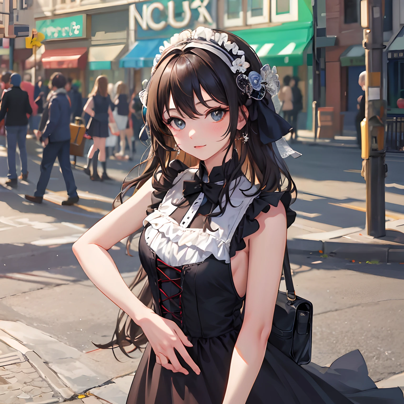 (best quality, masterpiece), 1girl, looking at viewer, blurry background, upper body, contemporary, dress