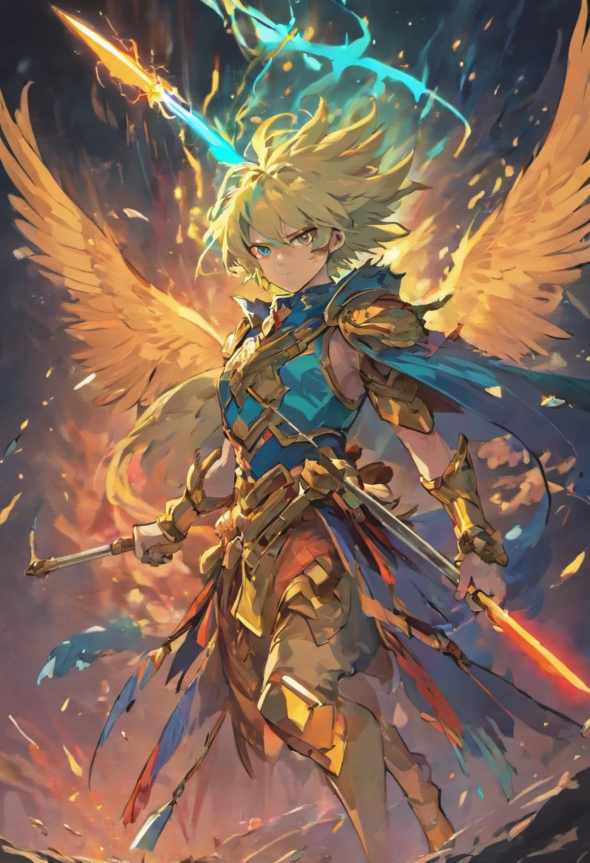 Humanoid vulture,Holding a spear, cool colours, Fierce expression, Battle scenes, Big dynamics, Story pictures