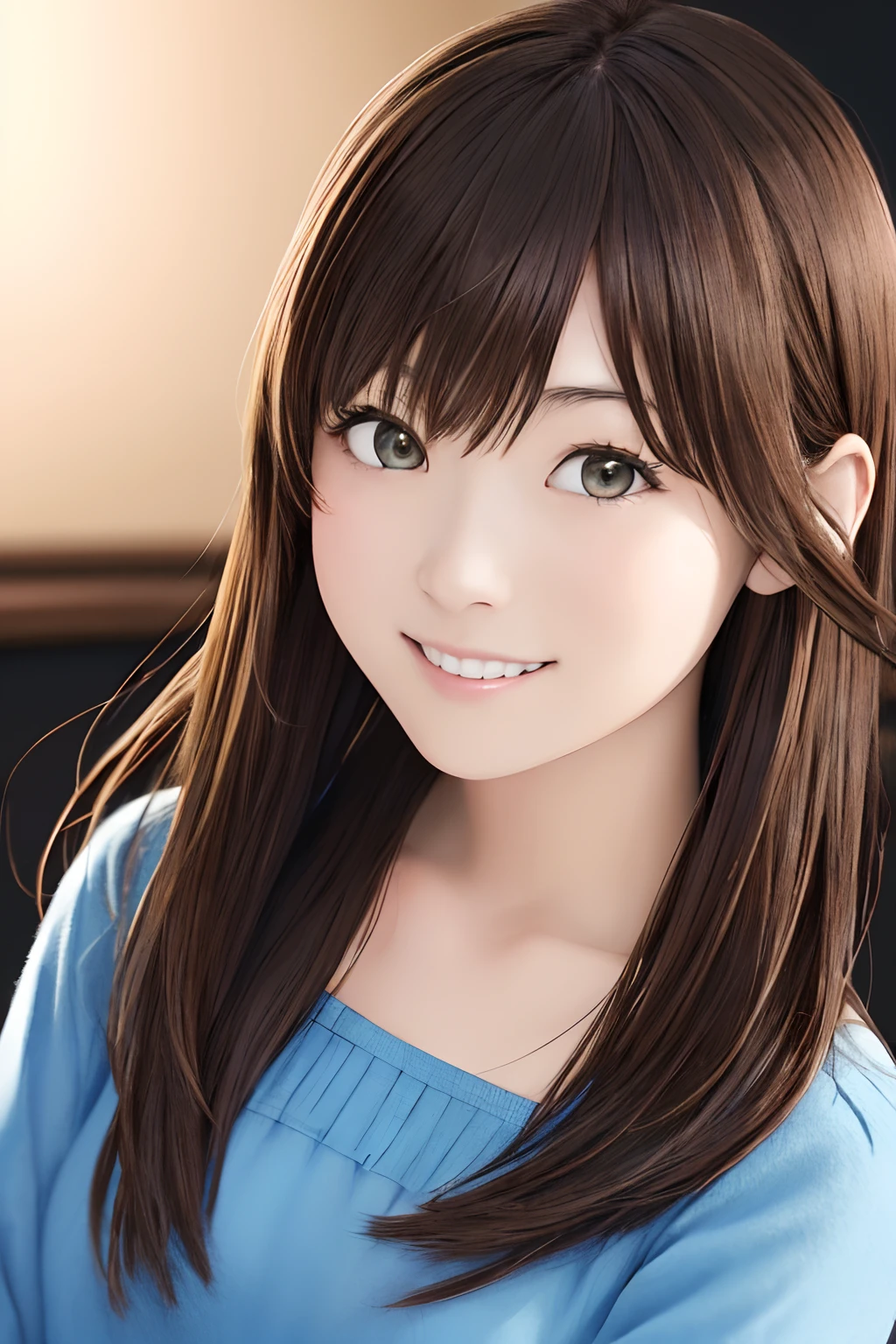 an oil painting、Top image quality、(((Brown hair)))front facing、Pull angle of view、1girl in,Pitch black background、 Solo, masutepiece, Best Quality, Rinoa, Blue Duster, Blue wristband, Upper body, Portrait, suprised、(((Hold your mouth with your hand)))、(((startled)))
