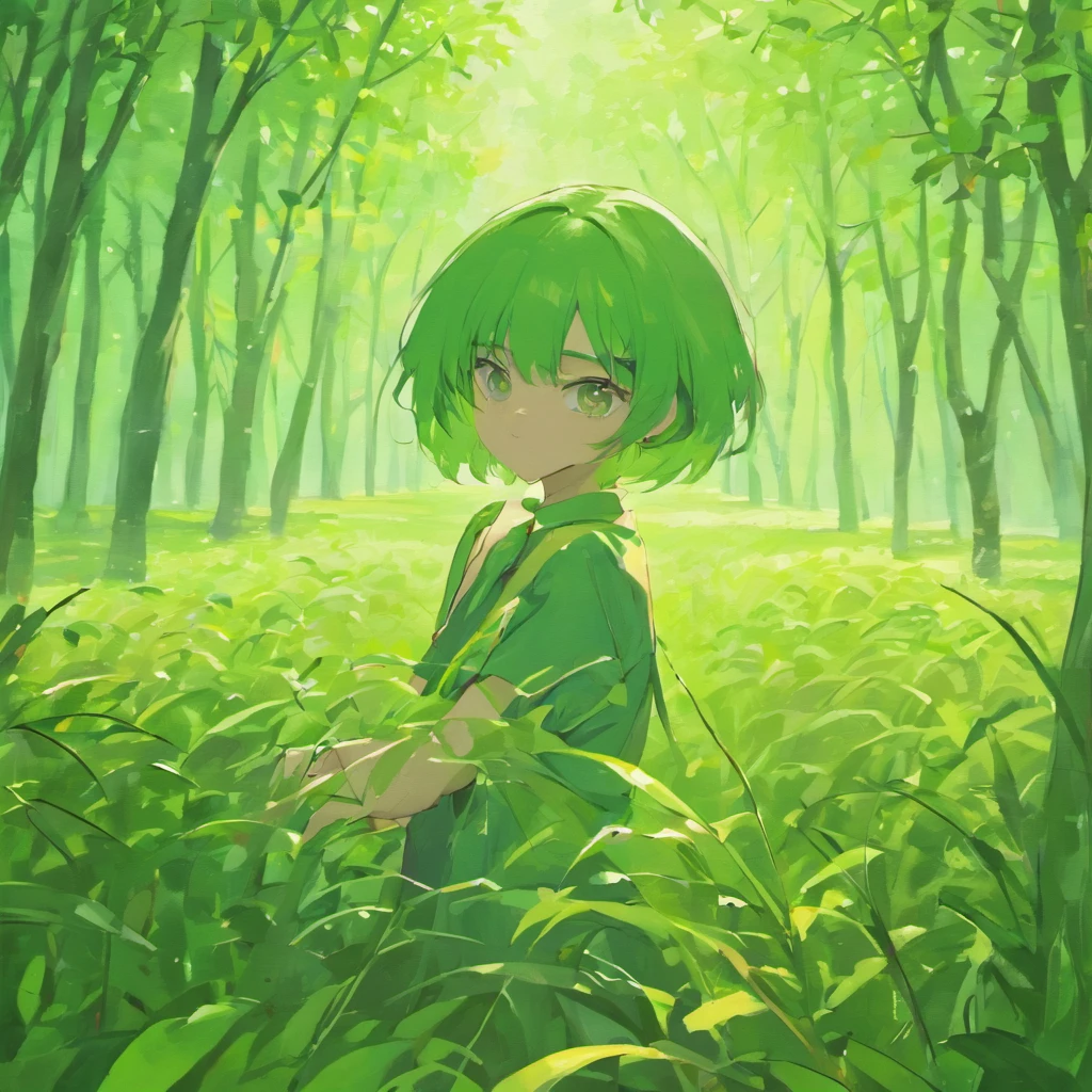 A real green civic eg6 car,Drive through the forest,the grass fields ,Realistic background,Background of details