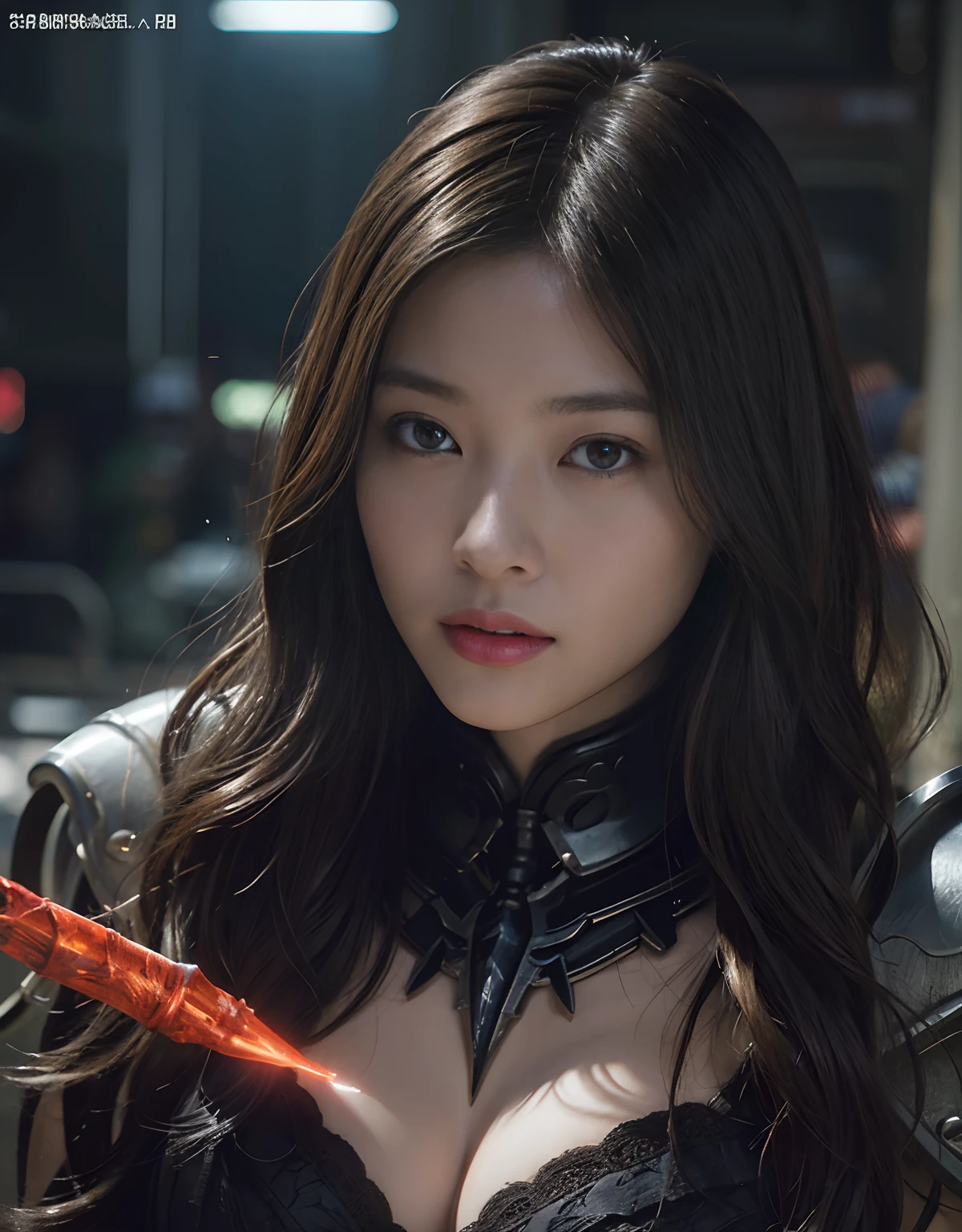 (One Knight Girl)、top-quality、masterpiece、超A high resolution、(Photorealsitic:1.4)、Raw photo、1人、Fight mutants、(Wear the Dark Knight's Armor)、glowy skin、(((Dark Fantasy)))、With a beautiful sword and shield、(Black Metal Bodysuit)、(Fight goblins、ogre、Fierce battle with orcs),(Fight fiercely against aliens)、Fight fiercely、(Skeleton collective background),(Background of decaying dungeon ruins)、(Skeleton helmet)、(Fighting Demonic Beasts)、(Small LED)、((super realistic details))、portlate、(Strong giant demon beast background),globalillumination、Shadow、octan render、8K、ultrasharp、Colossal tits、Raw skin is exposed in cleavage、metals、Details of complex ornaments、Japan details、highly intricate detail、Realistic light、(Mystical expression),CGSoation Trends、Red Eyes、radiant eyes、Facing the camera、neon details、(Mechanical limbs)、(blood vessels connected to tubes)、()、Gundam、Small LED、Toostock、(Fight aliens on another planet)、(Attack of the Monster Beasts)、(Wounded in a deadly battle)、
