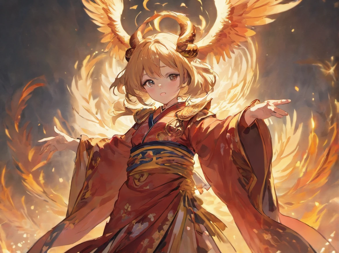 A monster with an eagle head,Spread your wings,Wearing ancient Chinese robes,Chinese mythology,