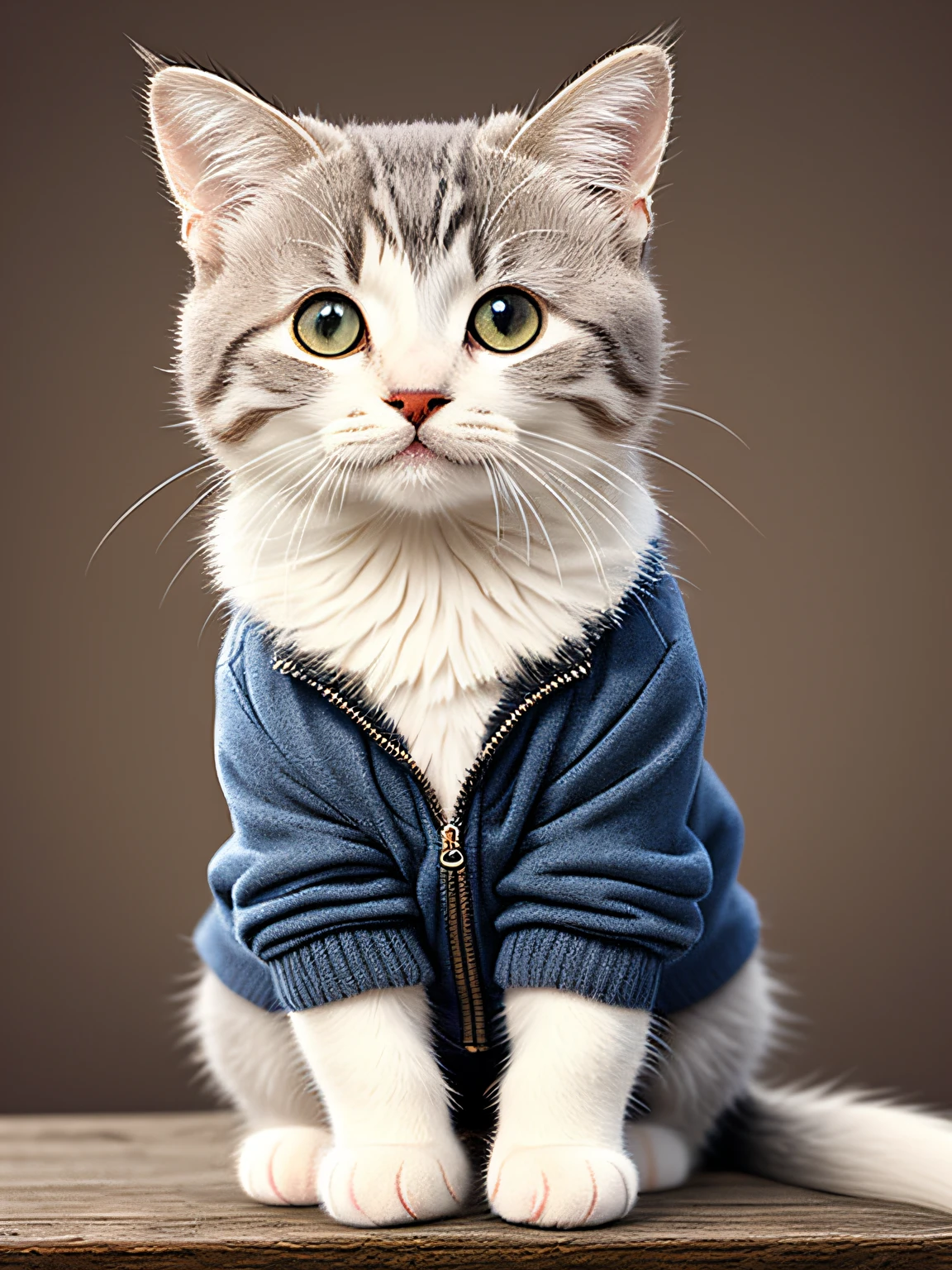 cute little cat,Wear a jacket, tmasterpiece, realisticlying, Realistic moonshine,simplebackground