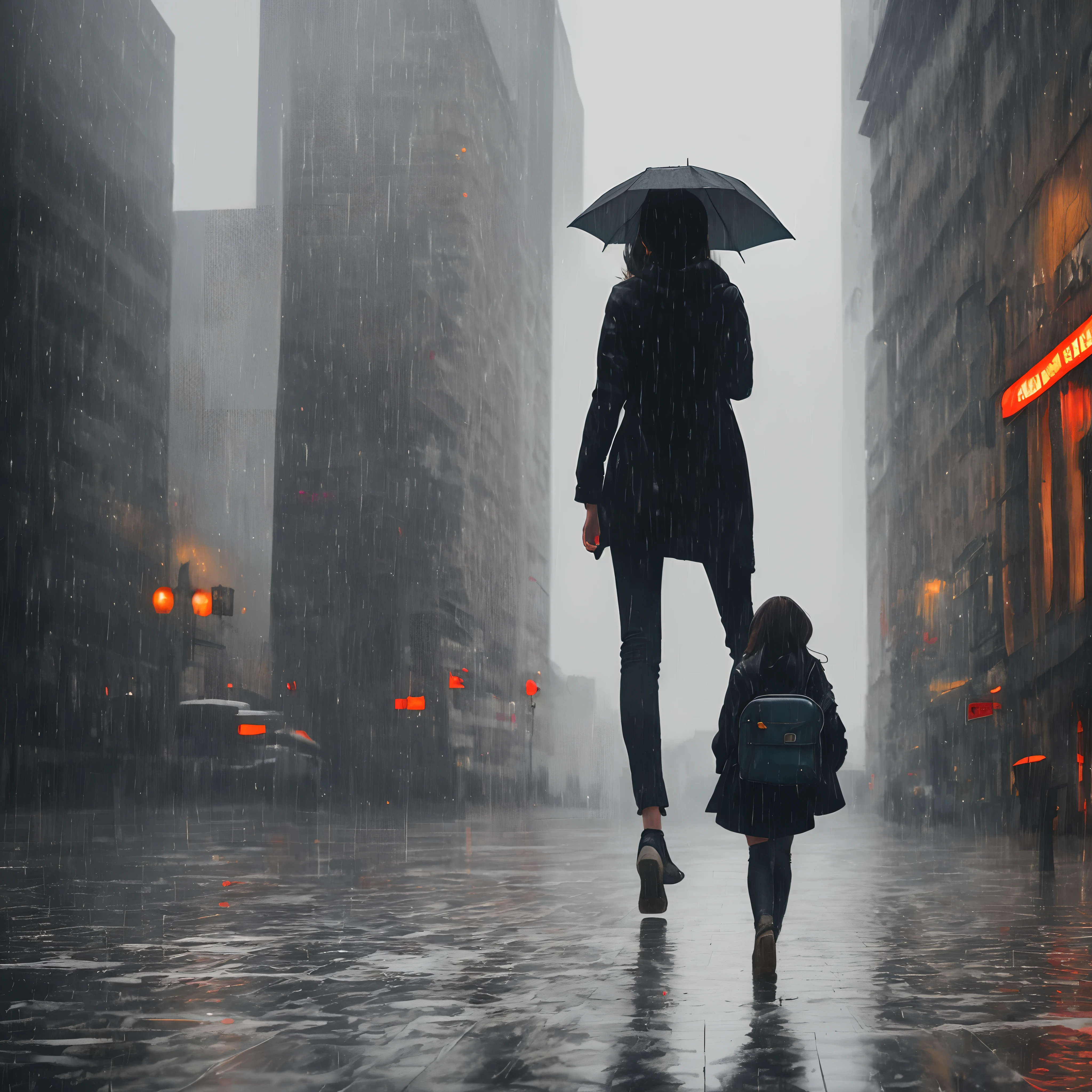 Girl walking on rain hd backside view