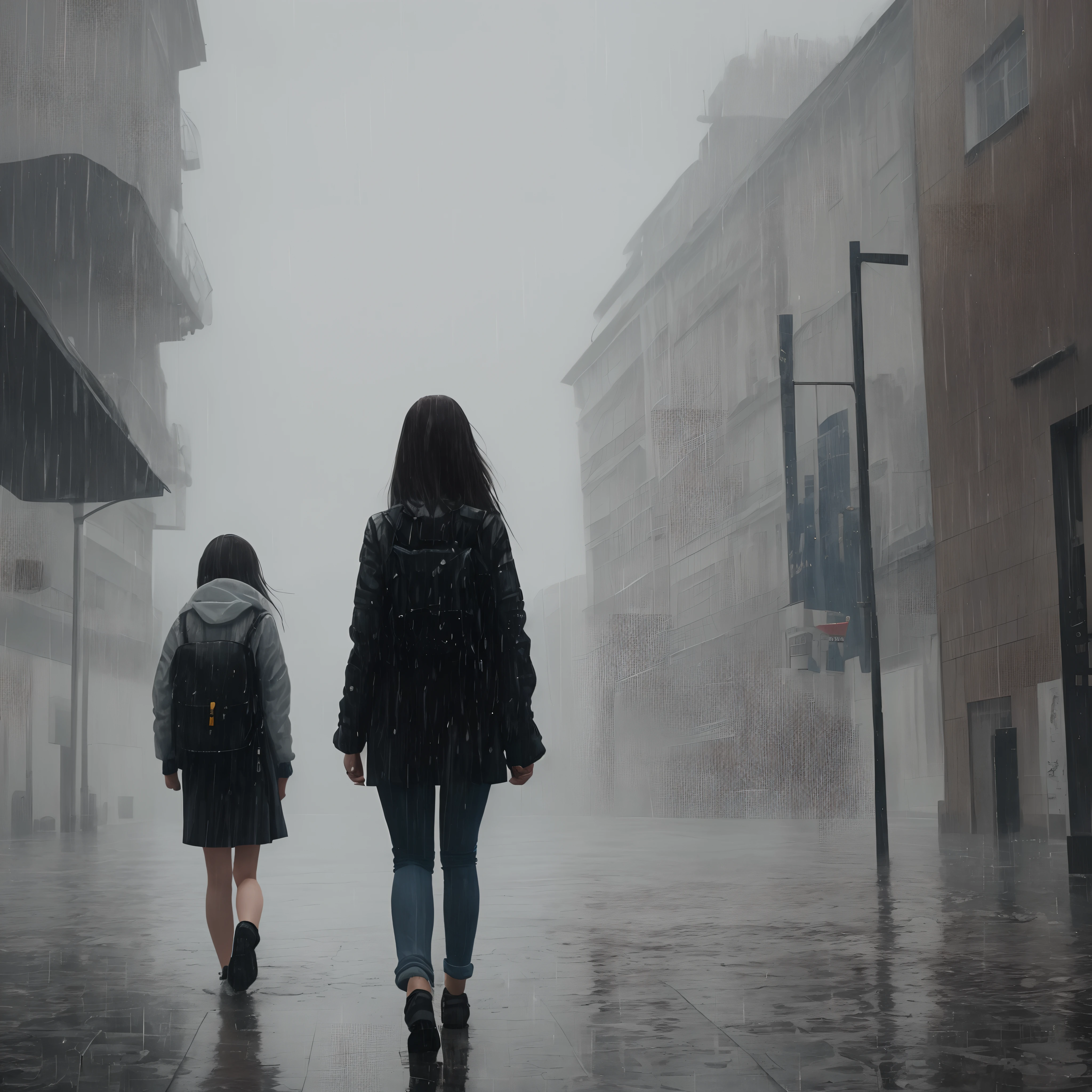 Girl walking on rain hd backside view