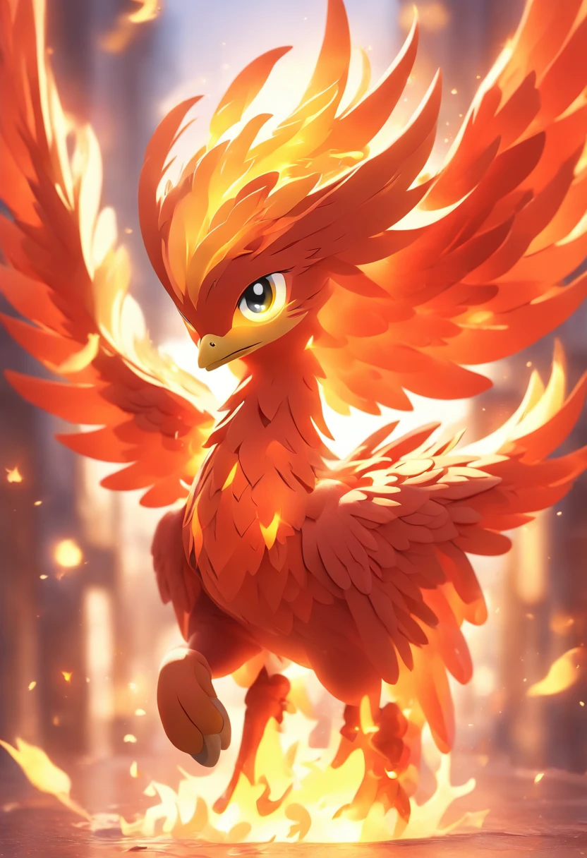 , tmasterpiece、top-quality、ultra - detailed、(Chibi Phoenix:1.2)、Red Firebird、Burning, White body, sat on the ground, Looking up, 。.3D, C4D, blender, Octane rendering, Simple background, (White background :1.5), A masterpiece of pastel colors, Soft material, Best quality, Super detail, High quality, 4K --ar 3:4 --niji 5 -