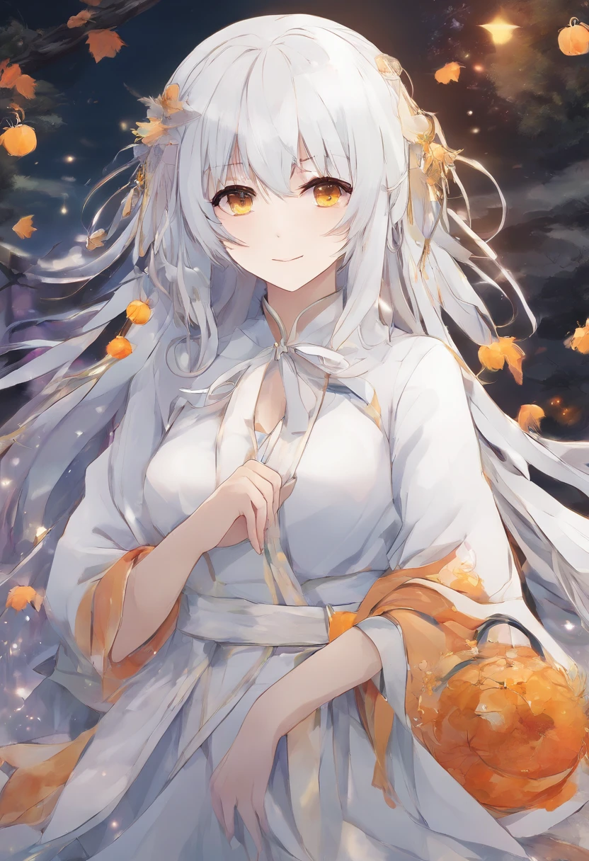 anime character with white hair and yellow eyes holding a rabbit, anime style 4 k, 4k anime wallpaper, 4 k manga wallpaper, anime art wallpaper 4 k, anime art wallpaper 4k, anime art wallpaper 8 k, from arknights, best anime 4k konachan wallpaper, anime wallpaper 4k, anime wallpaper 4 k, nagito komaeda dressed up as a Ghost on a Halloween decorated street