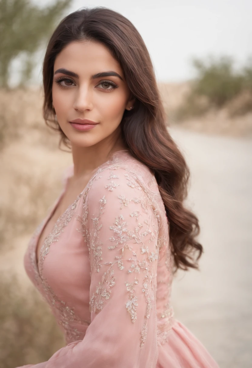 arafed woman in a pink dress, middle eastern skin, beautiful arab woman, young middle eastern woman, beautiful iranian woman, arabian beauty, middle eastern, mid shot portrait, detailed face of an arabic woman, 7 0 mm portrait, portrait shot, close - up portrait shot, close up portrait shot, photo of a beautiful woman