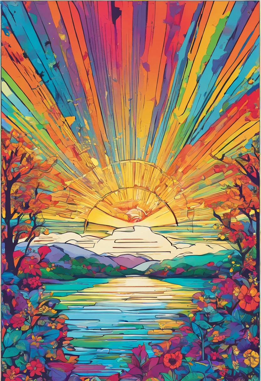 ((A rainbow appears in the sky after the rain)),baiyun, after rainny, rays of sunshine, refractions, Seven colors, Red, Orange, Yellow, Green, Blue, Violet, arc-shaped, A bridge to heaven, llight rays, dream magical, wanting, Calm lake, inverted image, The outline of the tree, Birds fly, freshen, magical, Beautiful natural landscape