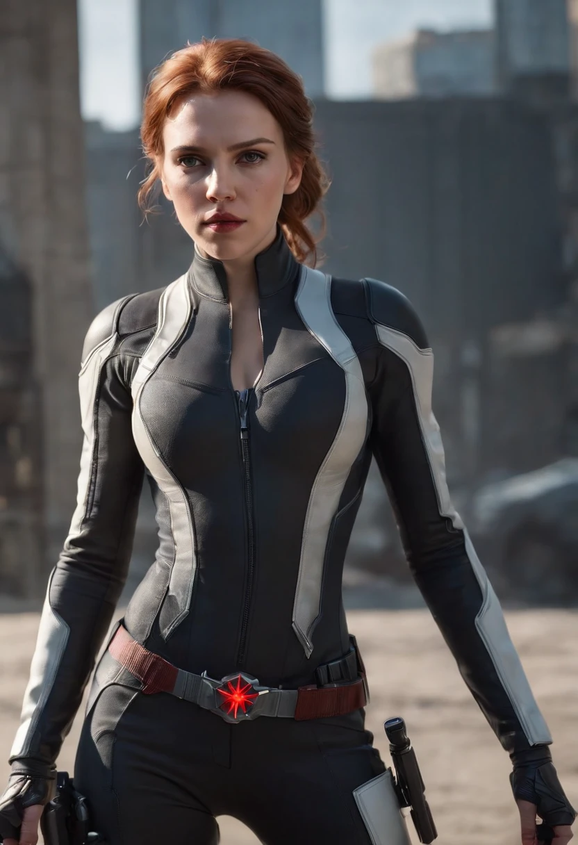 Close-up of a woman in a white suit，Scarlett Johansson plays Black Widow in the Marvel Universe, in an urban setting, Super detailed, White Black Widow costume，Ultra-detailed Black Widow white costume, High-quality facial research, full bodyesbian, Competitive high quality, (Perfect body: 1.1), (Short wavy hair: 1.2), Whole body, Casual pose, Beautiful pose, (Extremely detailed CG 8k wallpaper), (Extremely delicate and beautiful), (Masterpiece), (Best quality: 1.0), (Ultra-high resolution: 1.0), Beautiful lighting, Perfect lighting, Realistic shadows, [high resolution], Detailed skin, Super detailed (((Colorful))), Digital art, metal gear solid concept art, full body concept art, Expert concept art with high detail, concept-art，Such as Ernest Khalimov, fps game concept art, concept-art, craig mullins style, Video game concept art, 4K