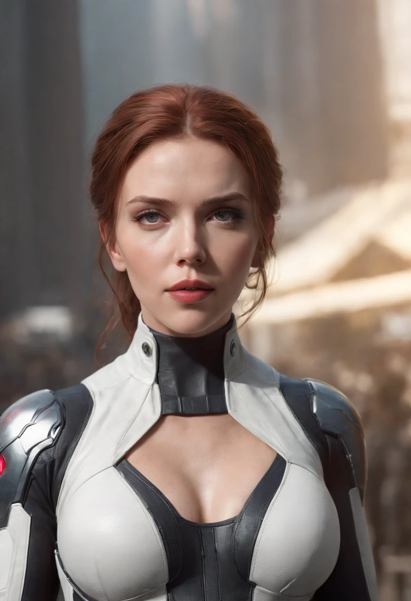 Close-up of a woman in a white black widow costume，Scarlett Johansson plays Black Widow in the Marvel Universe, in an urban setting, Super detailed, White Black Widow costume，Ultra-detailed Black Widow white costume, High-quality facial research, full bodyesbian, Competitive high quality, (Perfect body: 1.1), (Short wavy hair: 1.2), Whole body, Casual pose, Beautiful pose, (Extremely detailed CG 8k wallpaper), (Extremely delicate and beautiful), (Masterpiece), (Best quality: 1.0), (Ultra-high resolution: 1.0), Beautiful lighting, Perfect lighting, Realistic shadows, [high resolution], Detailed skin, Super detailed (((Colorful))), Digital art, metal gear solid concept art, full body concept art, Expert concept art with high detail, concept-art，Such as Ernest Khalimov, fps game concept art, concept-art, craig mullins style, Video game concept art, 4K