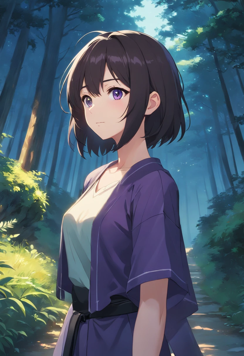 (highres, ultra detallado), 1 hombre, adulto, guapo, alto,, ojos finamente detallados y cara detallada, pantalones de cuero negro, sin camisa, noche, sonrisa, dutch angle, ((cabello muy largo, cabello blanco)),luna, bosque, detalles plateados, pendientes, gargantilla negra, gotic, oscuro, vestido simple negro, mirando la vista, pale-skin, ojos violetas detallados, delineador de ojos, chaqueta de cuero