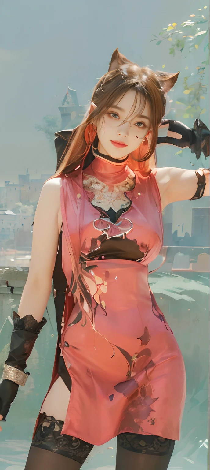 (A hyper-realistic)、(illustratio)、(hight resolution)、(8K)、(ighly detailed)、(Best Illustration)、(beautifully detailed eyes)、(top-quality)、(ultra-detailliert)、(masterpiece)、(wall-paper)、(A detailed face)、独奏、1 girl in、looking at viewert、fine detailed、A detailed face、in the darkness nigth、deep-shadows、lowkey、pureerosfaceace_v1、A smile、long、Black shawl straight hair、46-point diagonal bangs, (silk dresses、long skirt)(off shoulders)View of the castle、、Stand against the wall