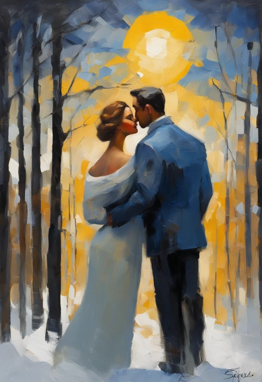 Black man and woman kissing, their silhouette appears, in the background there is a lot of Liz, highlight for the landscape, watercolor style --auto --s2
