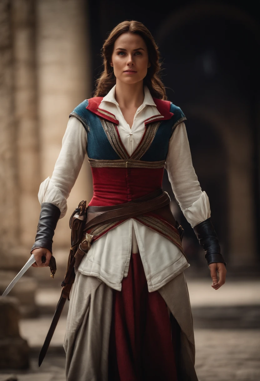belle femme dans une tenue d'assasin's creed