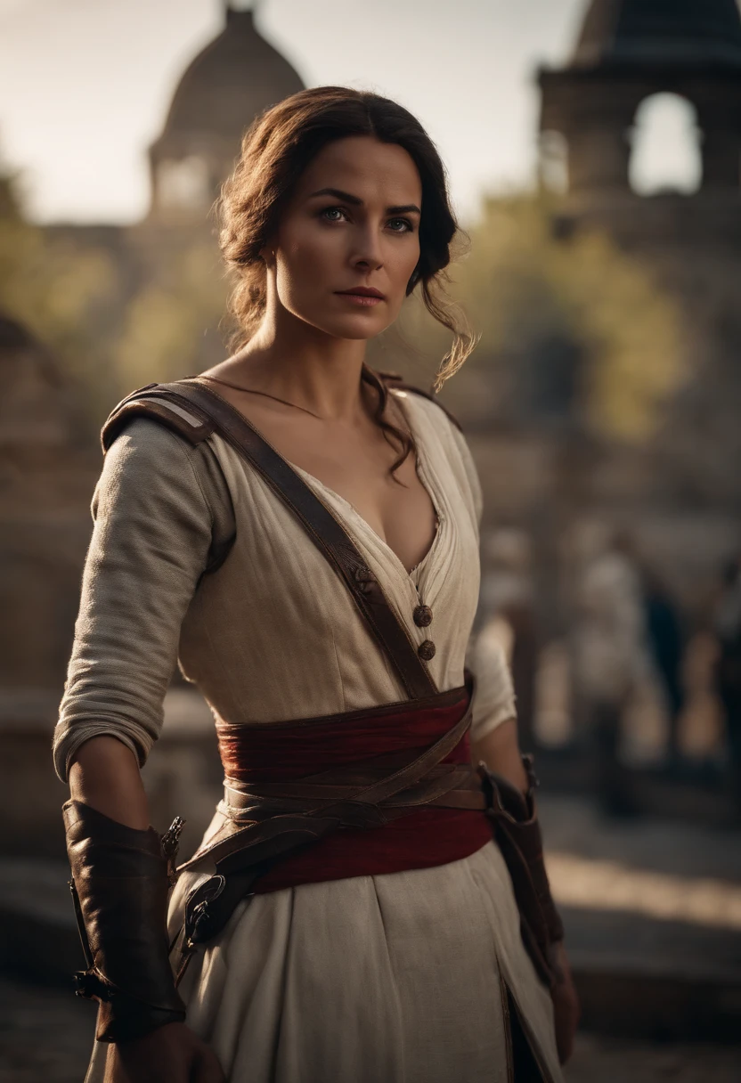 belle femme dans une tenue d'assasin's creed