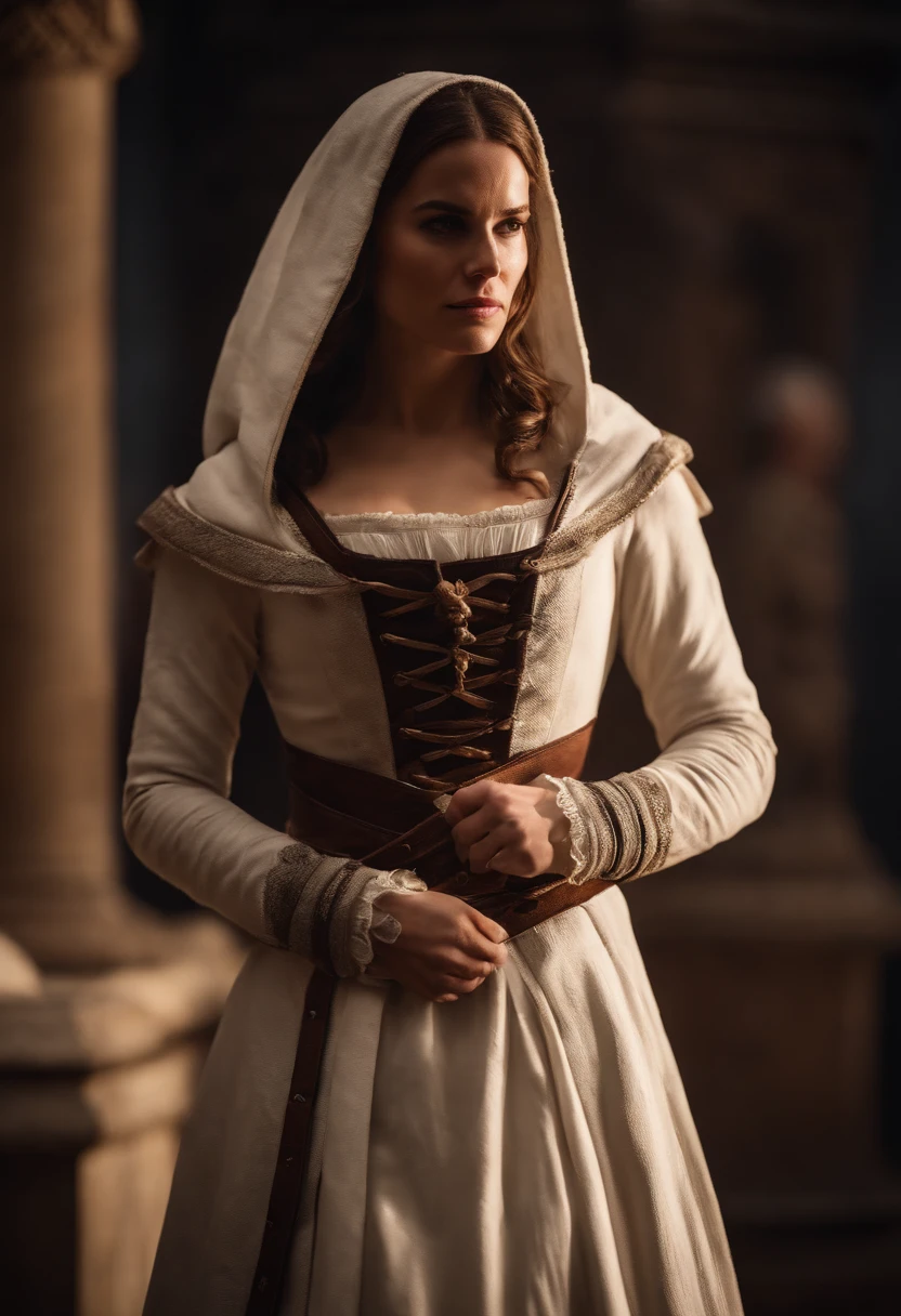 belle femme dans une tenue d'assasin's creed