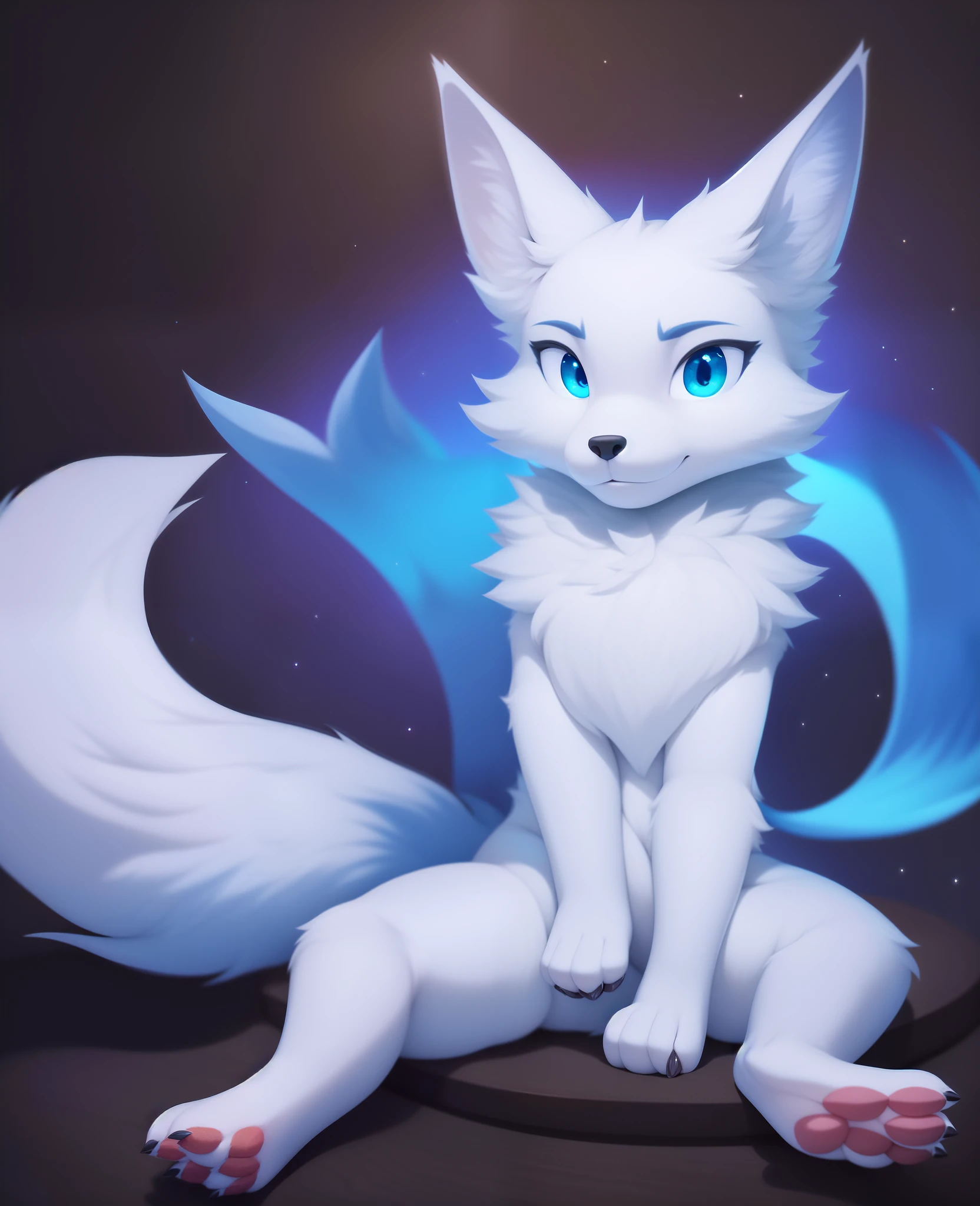 falvie 
asian_mythology east_asian_mythology mythology 
canid canine fox mammal will-o'-the-wisp 
2017 digital_media_(artwork) 
ambiguous_gender blue_eyes detailed_background feral fox_spirit fur kitsunebi multi_tail paws shrine sitting smile solo tail white_body white_fur