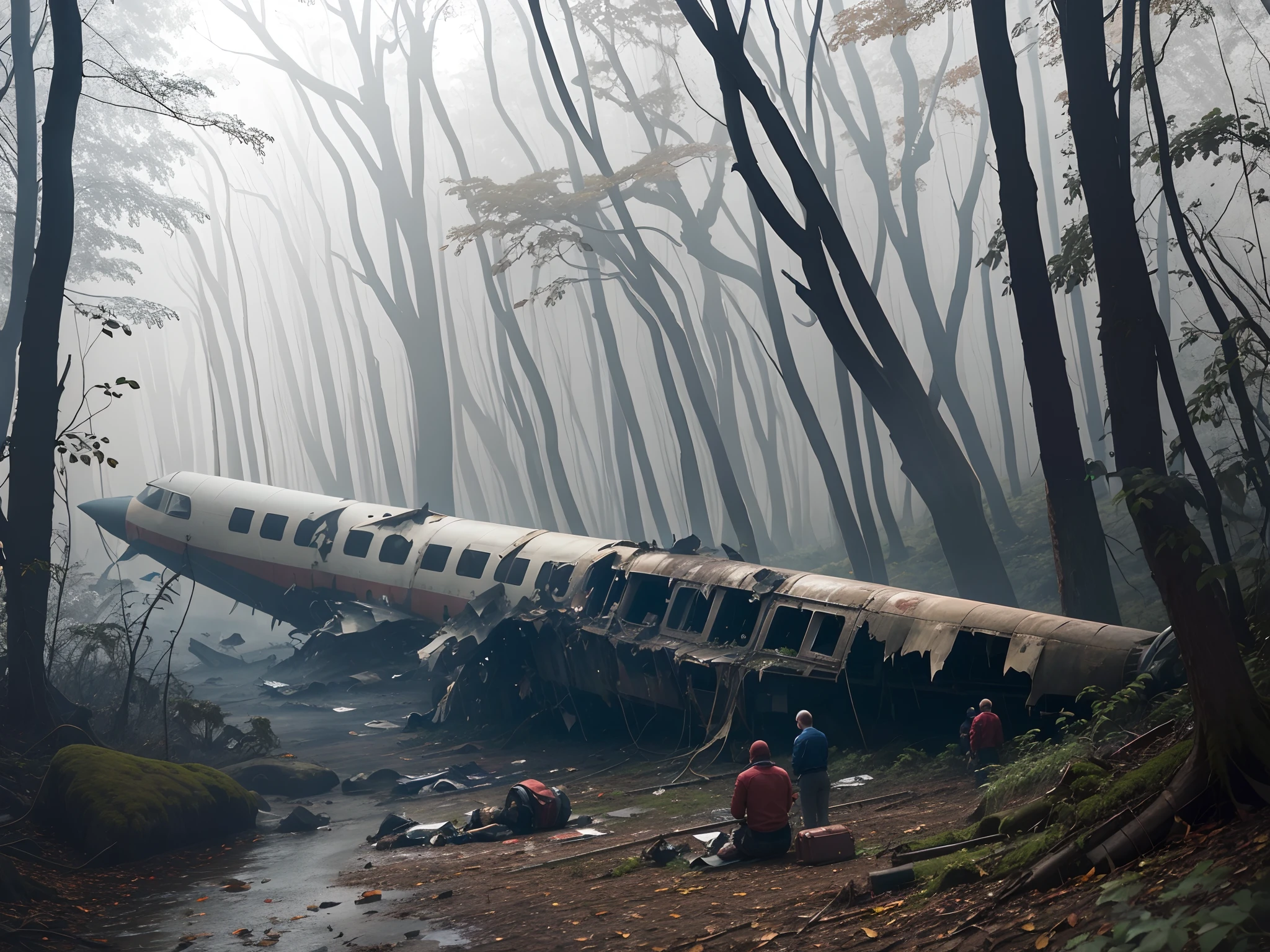 A group of people found a crashed plane in the woods