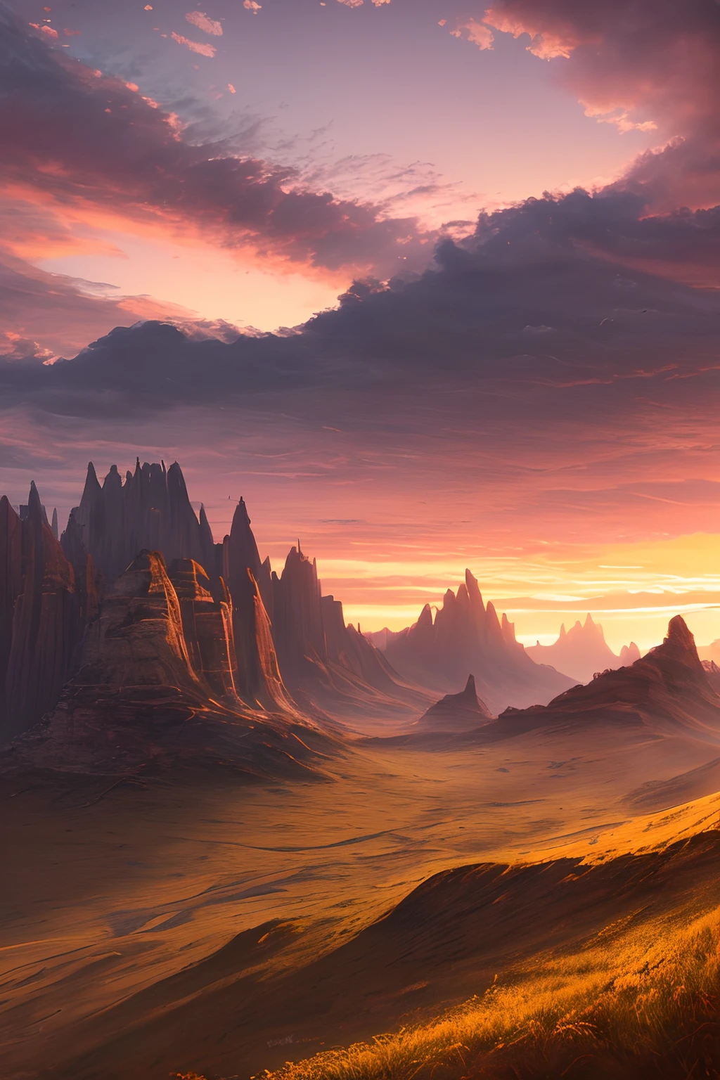 a stunning sunset vista landscape photography, Masterpiece, trending on CGSociety, 4K, 8K, HD, [art  stations:1], concept-art, Highly detailed, Sharp focus, [Subsurface scattering:1], art by Gabriel Lekegian and Abbas