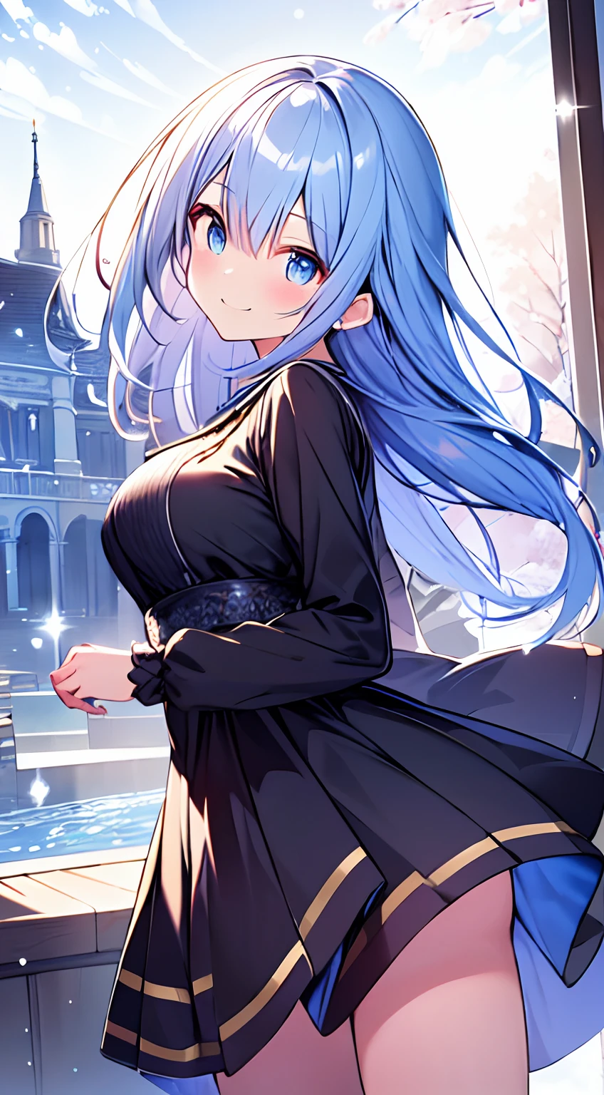 masutepiece, Best Quality,Illustration, Wallpaper, ultra -detail, Absurd beauty, 1beautiful girl、Bright hair color、Glitter and big eyes、Hair fluttering in the wind、ample breasts、♡、Smaller head、Winter scene、miscievous smile、bustup