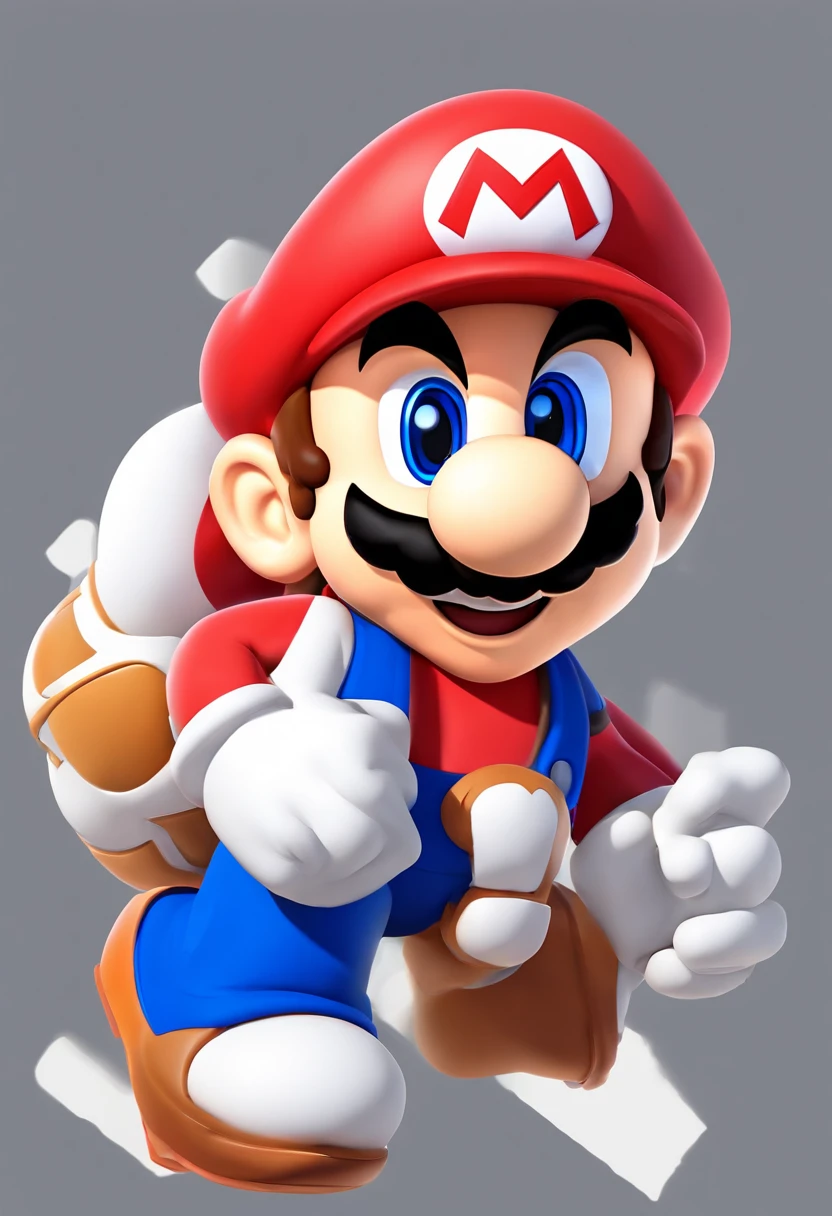 Mario), Character Design, Nintendo Super Mario, (Blue eyes, Red hat, Red suit, Blue suspenders, White Gloves, ),musculature、macho、 clean back ground, high detailing, High resolution, in 8K, Best Quality, Ultra high definition
