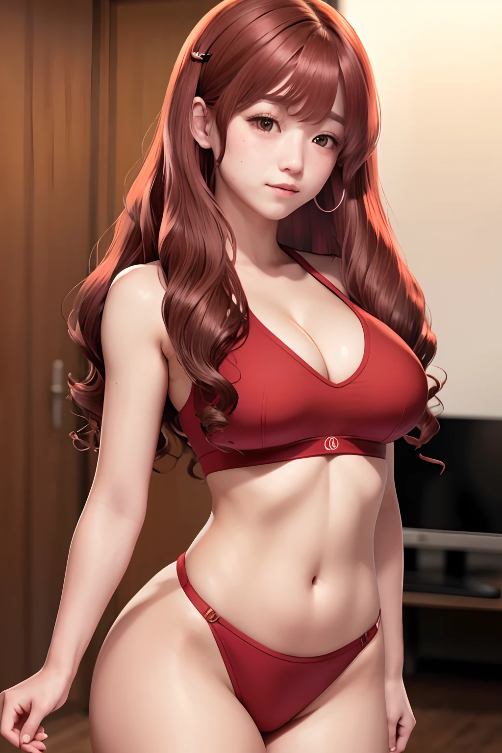 1girl,Curly hair in waves,Red hair