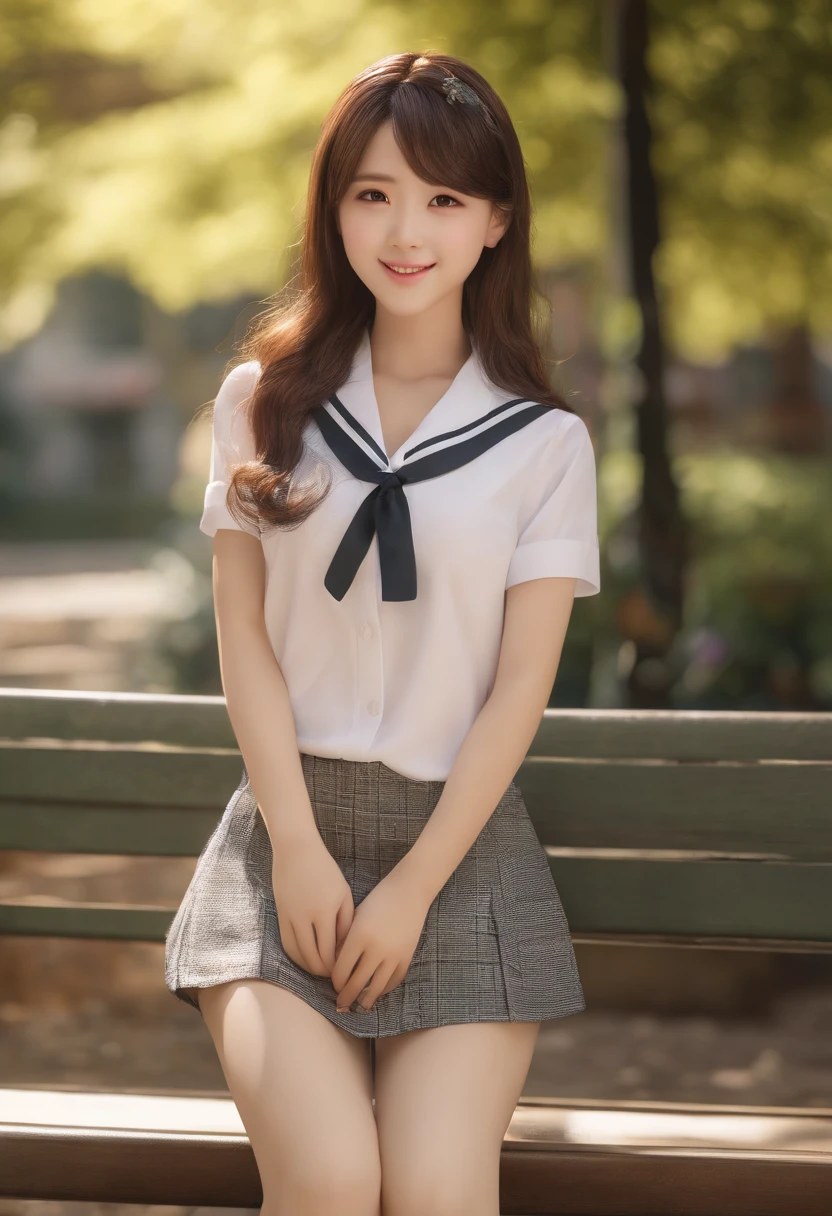 ((masterpiece:1.4, best quality)), ((masterpiece, best quality,8K)), (photo realistic:1.4), ((1Girl, Japanese girl, high school girl)), ((flat chest:1.3)) , ((Pubic hair: 1.2, highly detailed pubic hair)), ((Plump: 1.2, belly fat: 1.2)), ((Naked, shirt only, uniform, bottomless, bare lower body)), (Friend) , (laughing, grin, fun, shy), big black eyes, cute, (school courtyard, lawn, trees, bench, natural light, audience, crowd), full body, professional lighting, physically-based rendering