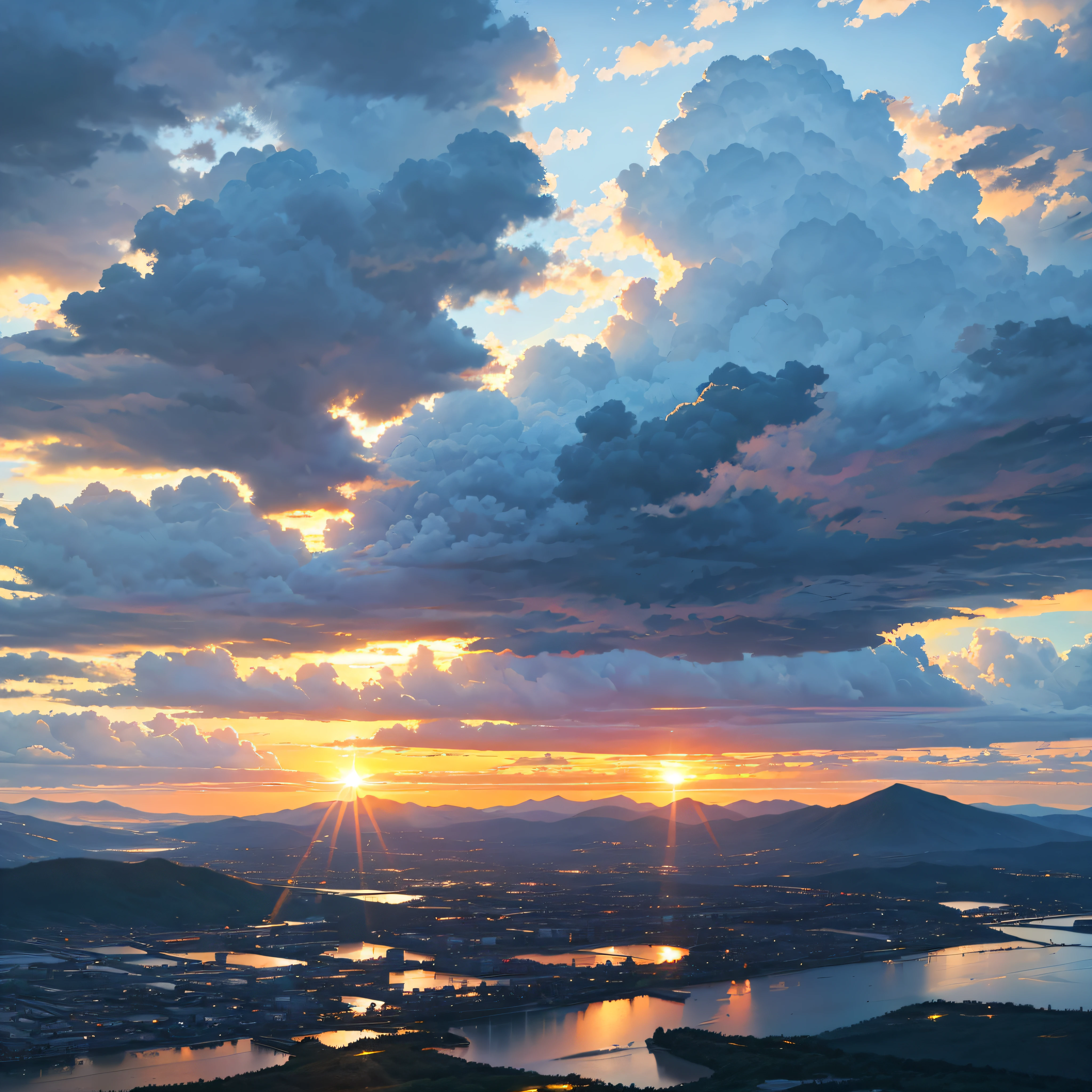 sky, sun, clouds, cloud, sunset, nature, light, blue, sunrise, cloudscape, sunlight, heaven, beautiful, landscape, storm, day, weather, beam, cloudy, ray, rays, color, air, dawn, beauty