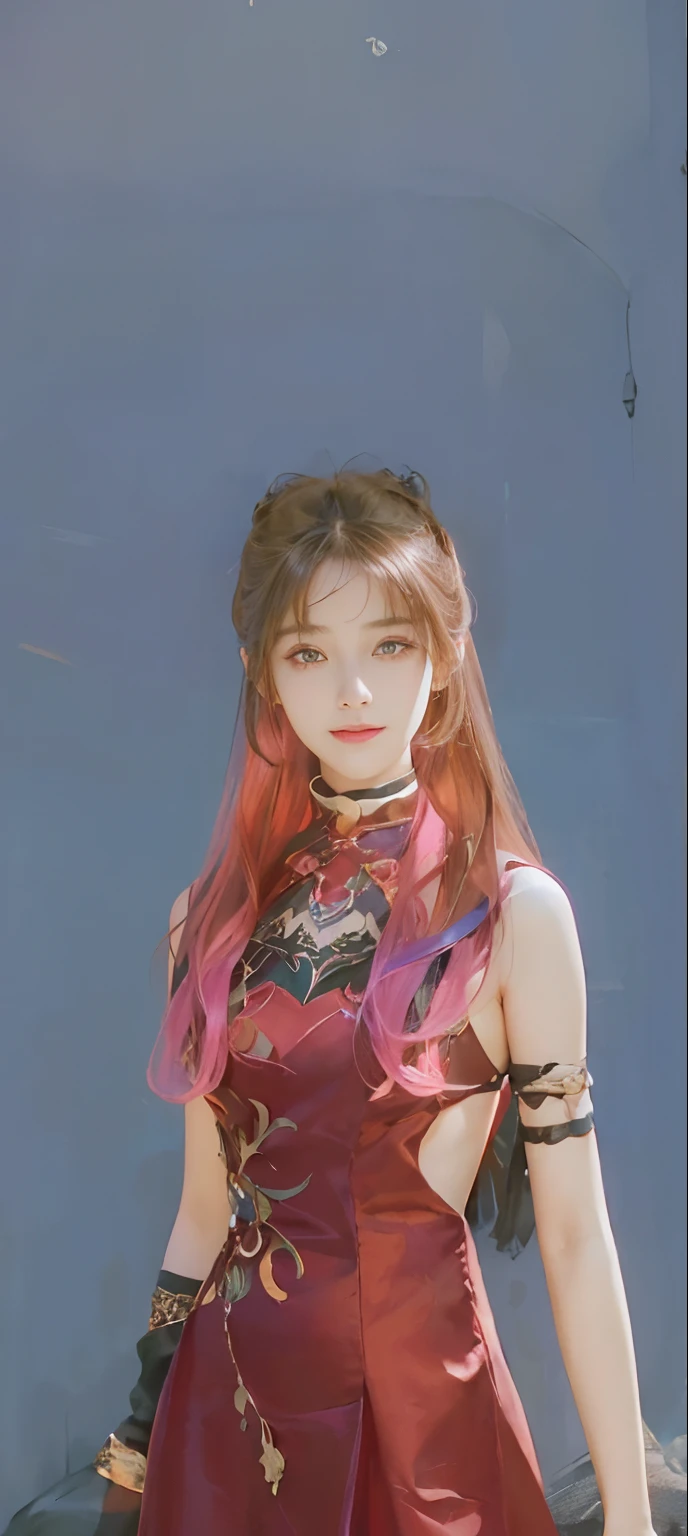 (A hyper-realistic)、(illustratio)、(hight resolution)、(8K)、(ighly detailed)、(Best Illustration)、(beautifully detailed eyes)、(top-quality)、(ultra-detailliert)、(masterpiece)、(wall-paper)、(A detailed face)、独奏、1 girl in、looking at viewert、fine detailed、A detailed face、in the darkness nigth、deep-shadows、lowkey、pureerosfaceace_v1、A smile、long、Black shawl straight hair、46-point diagonal bangs, (silk dresses、long skirt)(off shoulders)View of the castle、、Stand against the wall