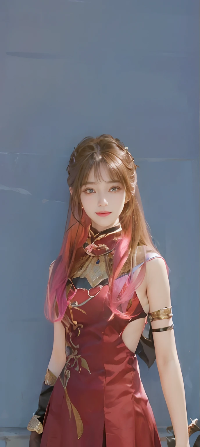 (A hyper-realistic)、(illustratio)、(hight resolution)、(8K)、(ighly detailed)、(Best Illustration)、(beautifully detailed eyes)、(top-quality)、(ultra-detailliert)、(masterpiece)、(wall-paper)、(A detailed face)、独奏、1 girl in、looking at viewert、fine detailed、A detailed face、in the darkness nigth、deep-shadows、lowkey、pureerosfaceace_v1、A smile、long、Black shawl straight hair、46-point diagonal bangs, (silk dresses、long skirt)(off shoulders)View of the castle、、Stand against the wall