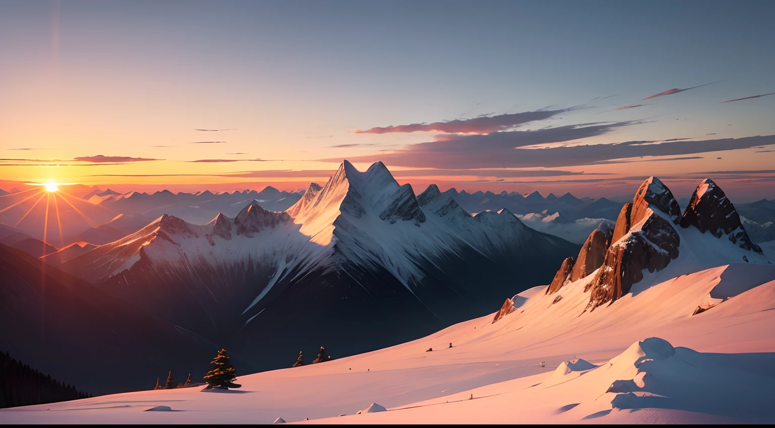 Sunrise over the high mountains at the top of the hook,mountain peaks,scenecy