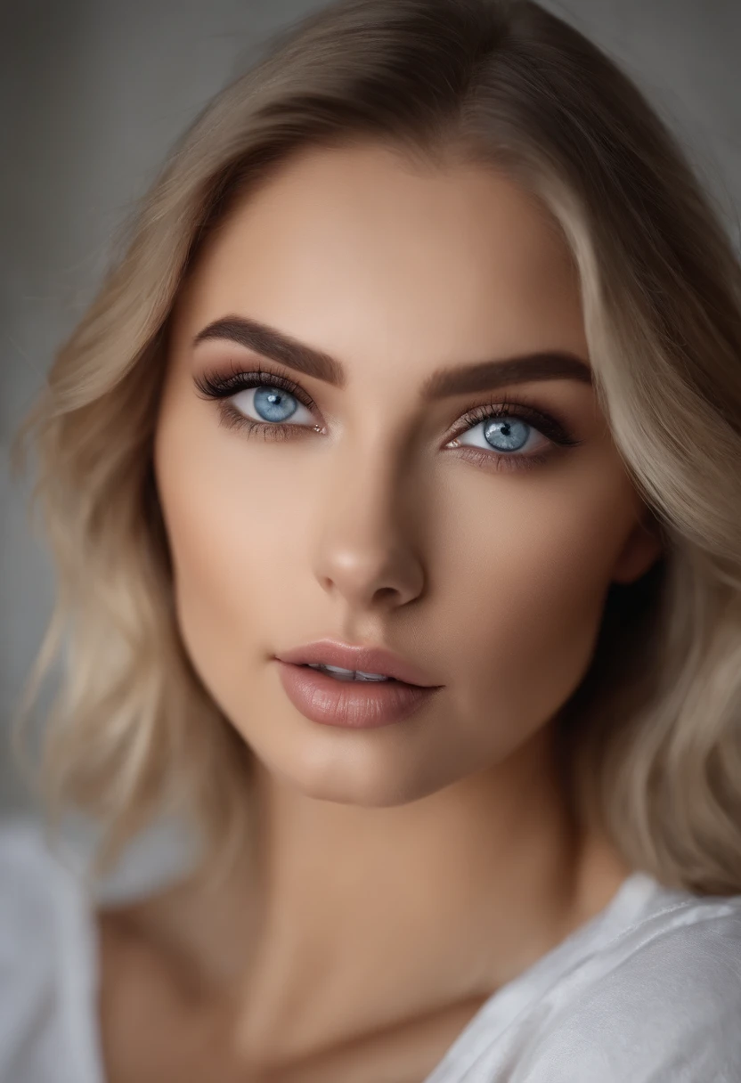 arafed frau voll , Sexy girl with blue eyes, ultra realistisch, Akribisch detailliert, portrait sophie mudd, blonde hair and large eyes, Selfie einer jungen Frau, Augen im Schlafzimmer, Violet Myers, ohne Make-up, Natural makeup, Blick direkt in die Kamera, Gesicht mit Artgram, dezentes Make-up, Stunning full body shot, die auf dem Bett kniet, im Schlafzimmer, Medium to large bust mixed breed