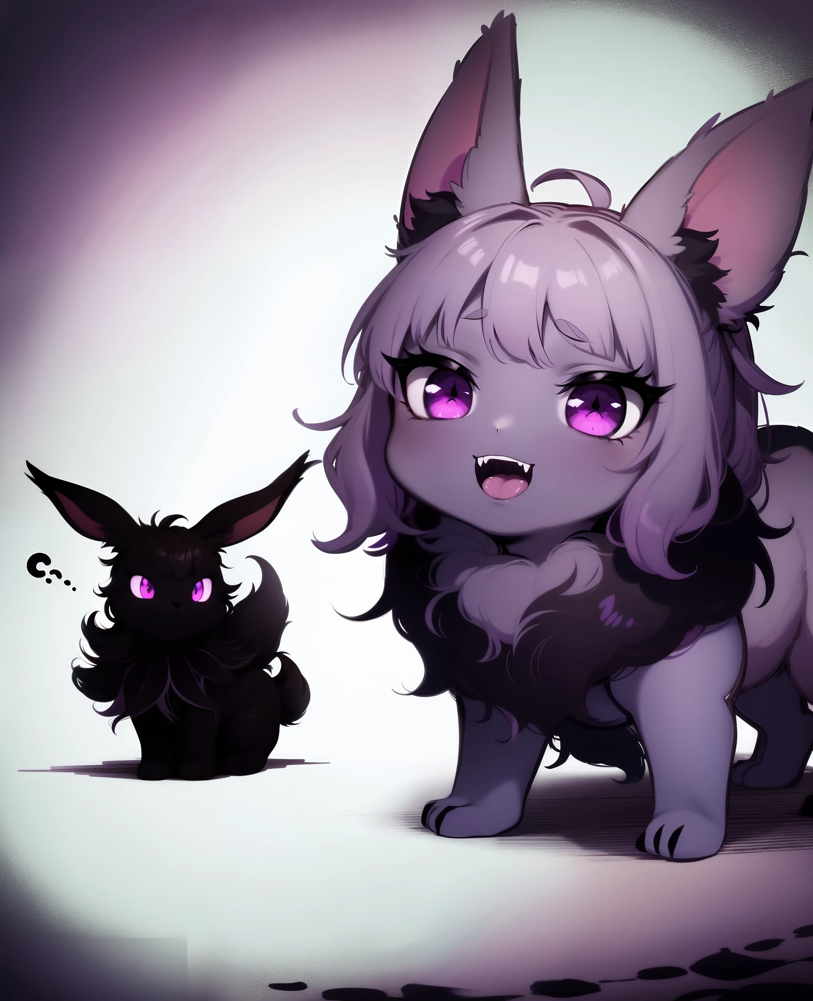 Eevee, ebony black, fangs, ghostly violet and purple aura, spooky, nightmare, masterpiece, best quality