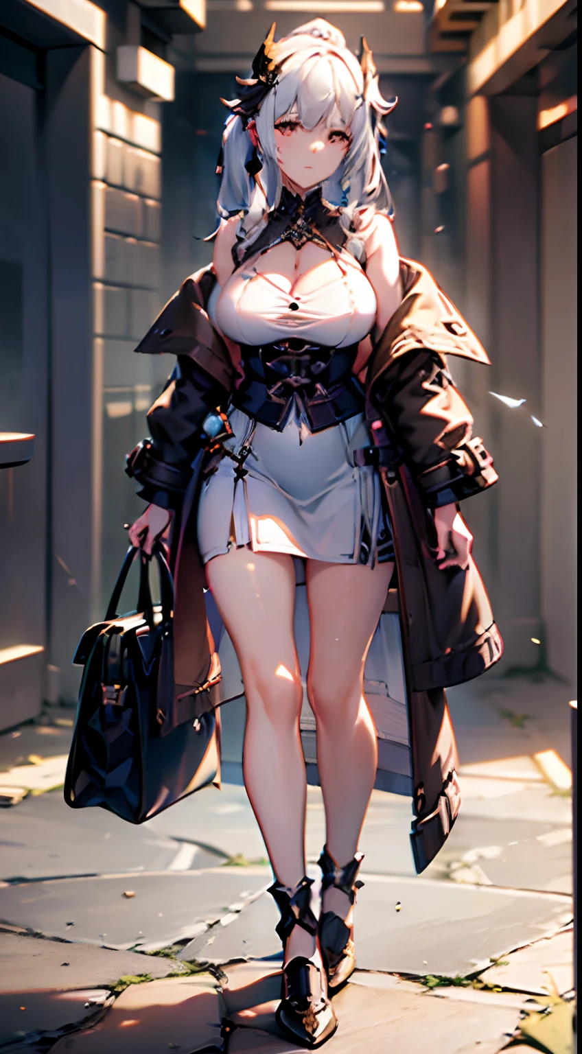 (masterpiece), best, 8k wallpapers, illustrations, full body, beautiful, facial contours, beauty, game cg, Standing posture, Masterpiece, Best Quality, Extremely Detailed CG, Unity 8k Wallpaper, 3D, Cinematic Lighting, Lens Flare,
{{{full body, 1 girl, ((solo)),}}}
{{{(long white hair), (wearing two ponytails), black headdress, (white dress), bare legs, (black leather shoes), (brown coat), carrying net, shooting with DV}}},
(((masterpiece))), (((best quality))), ((ultra-detailed)), (highly detailed CG illustration), ((an extremely delicate and beautiful)), (cute delicate face), cinematic light, best quality, masterpiece, photo realistic, extreme res, ultra high res, dynamic lighting, real lighting, beautiful detailed glow, detailed, Cinematic light, intricate detail, highres, detailed facial features, high detail, sharp focus, smooth, aesthetic, extremely detailed, stamp, octane render, by Mihoyo, HDR (High Dynamic Range), Ray Tracing, Super-Resolution, Unreal 5, Subsurface Scattering, PBR Texturing, Post-Processing, Anisotropic Filtering, Depth-Of-Field , Maximum Clarity And Sharpness, Multi-Layered Textures, Albedo And Specular Maps, Surface Shading, Accurate Simulation Of Light-Material Interaction, Octane Render, Two-Tone Lighting, ISO, White Balance, Wide Aperture, 8K RAW,