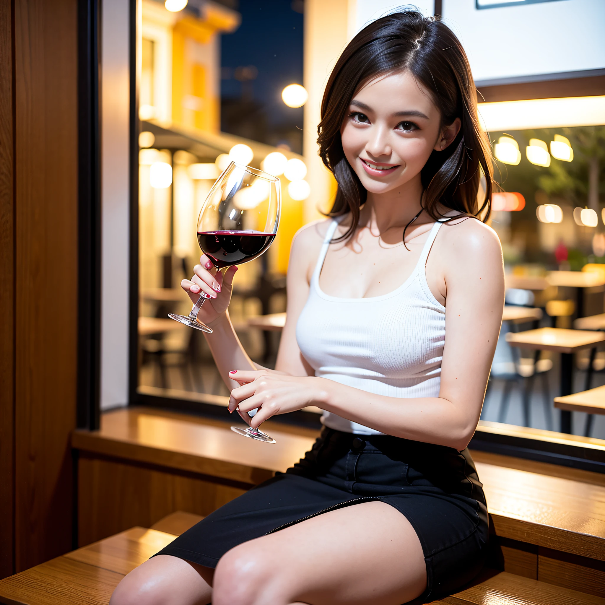 (64K, UHD, top quality, masterpiece: 1.2), (realistic, photorealistic: 1.37), super detailed, pretty woman 1 person, (slim face), (slim body), (brown hair), (short cut), cheeks slightly blushing, (39 years old), 38 years old, solo, beautiful detailed urban night view outside the window, restaurant, wine glass sitting, night, in a prominent place (from the waist up) NovaFrogStyle, Actress, Model, Waist Up, White Wine, Slim, Wine Glass, Super Clean Night View, Wine Glass Put in the Middle, Happy Smile, (Smile: 1.15), Beautiful Fine Eyes, Upper Body, Bust Japan Up, Night, Short, Short, Actress, Model, Waist Up, White Wine, Slim, Wine Glass, Super Clean Night View, Wine Glass Put in the Middle, Happy Smile,