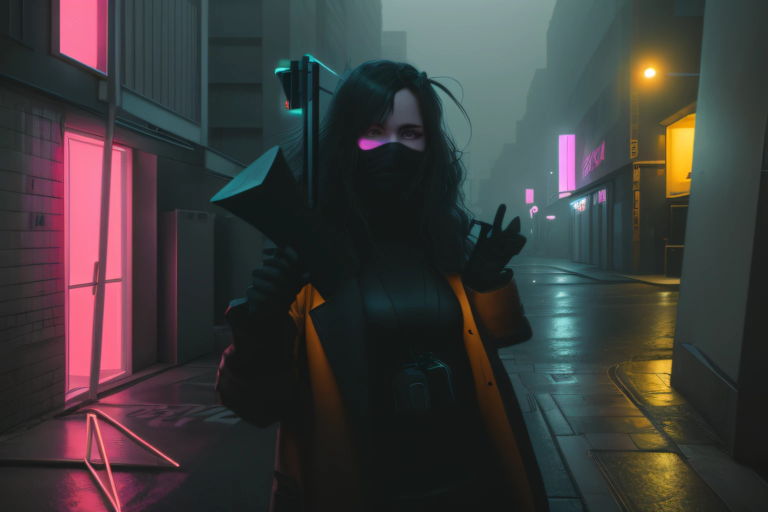 Buildings,the street,neonlight