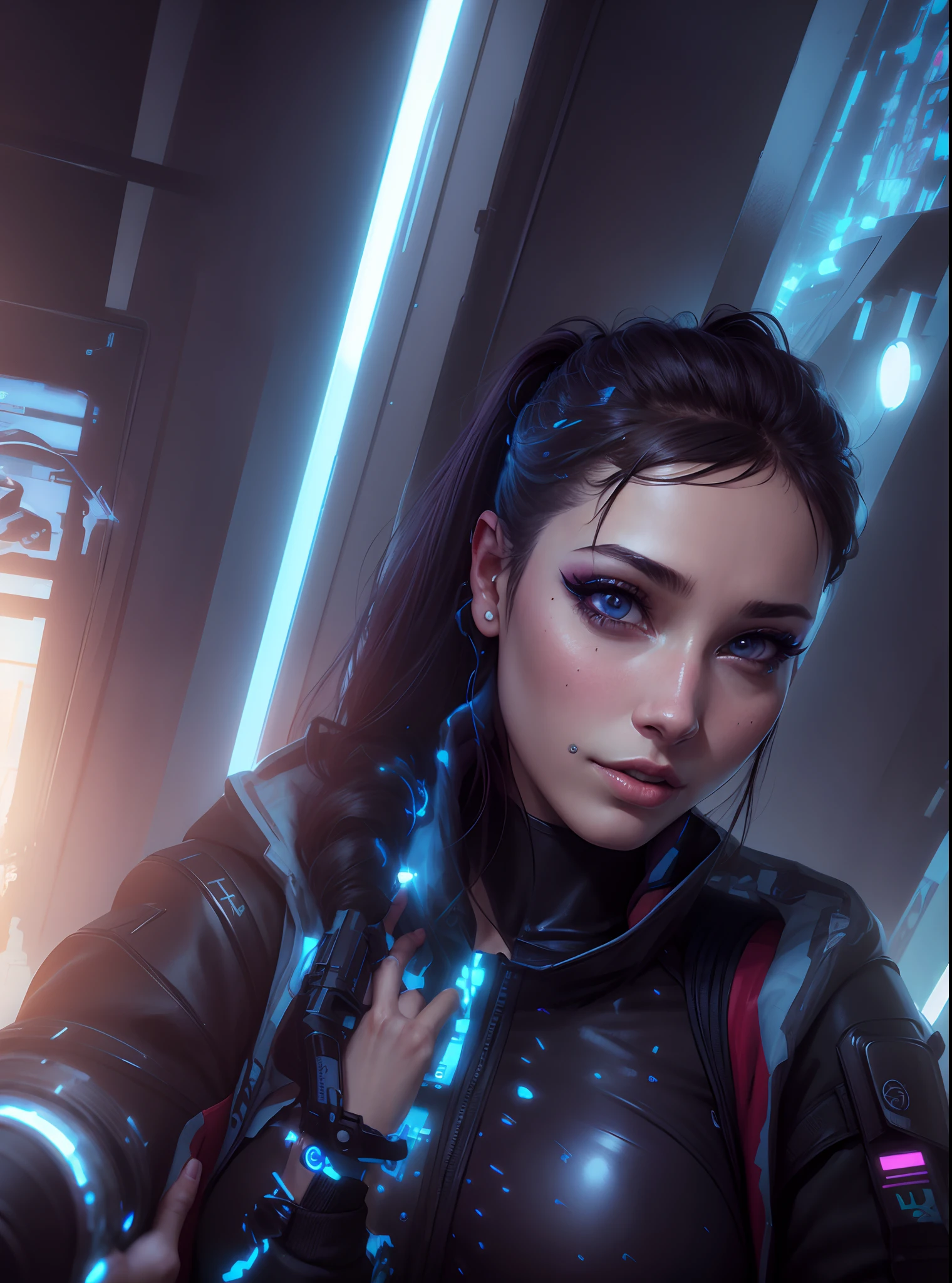 Change background cyberpunk beautiful girl, realistic face, 8k, ultra realistic,