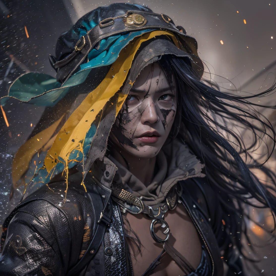 (Rainbow ruins)Climb the streets(Doomsday Rainbow)eyes filled with angry,He clenched his fists,Rush up,Deliver a fatal blow to your opponent,full bodyesbian,Full Body Male Mage 32K(Masterpiece rainbow,Rainbow Ultra HD)Long flowing black hair,Campsite size,zydink, The wounded lined up in the streets(Doomsday ruins rainbow)Climb the streets, The scene of the explosion(Rainbow Doomsday Ruins), (Linen batik scarf), Angry fighting stance, looking at the ground, Batik linen bandana, Chinese python pattern long-sleeved garment, rainbowing(Abstract propylene splash:1.2), Dark clouds lightning background,Flour flies(realisticlying:1.4),Black color hair,Flour fluttering,rainbow background, A high resolution, the detail, RAW photogr, Sharp Re, Nikon D850 Film Stock Photo by Jefferies Lee 4 Kodak Portra 400 Camera F1.6 shots, Rich colors, ultra-realistic vivid textures, Dramatic lighting, Unreal Engine Art Station Trend, cinestir 800,Flowing black hair,(((rainbowing)))The wounded lined up in the streets(rainbowing)Climb the streets,