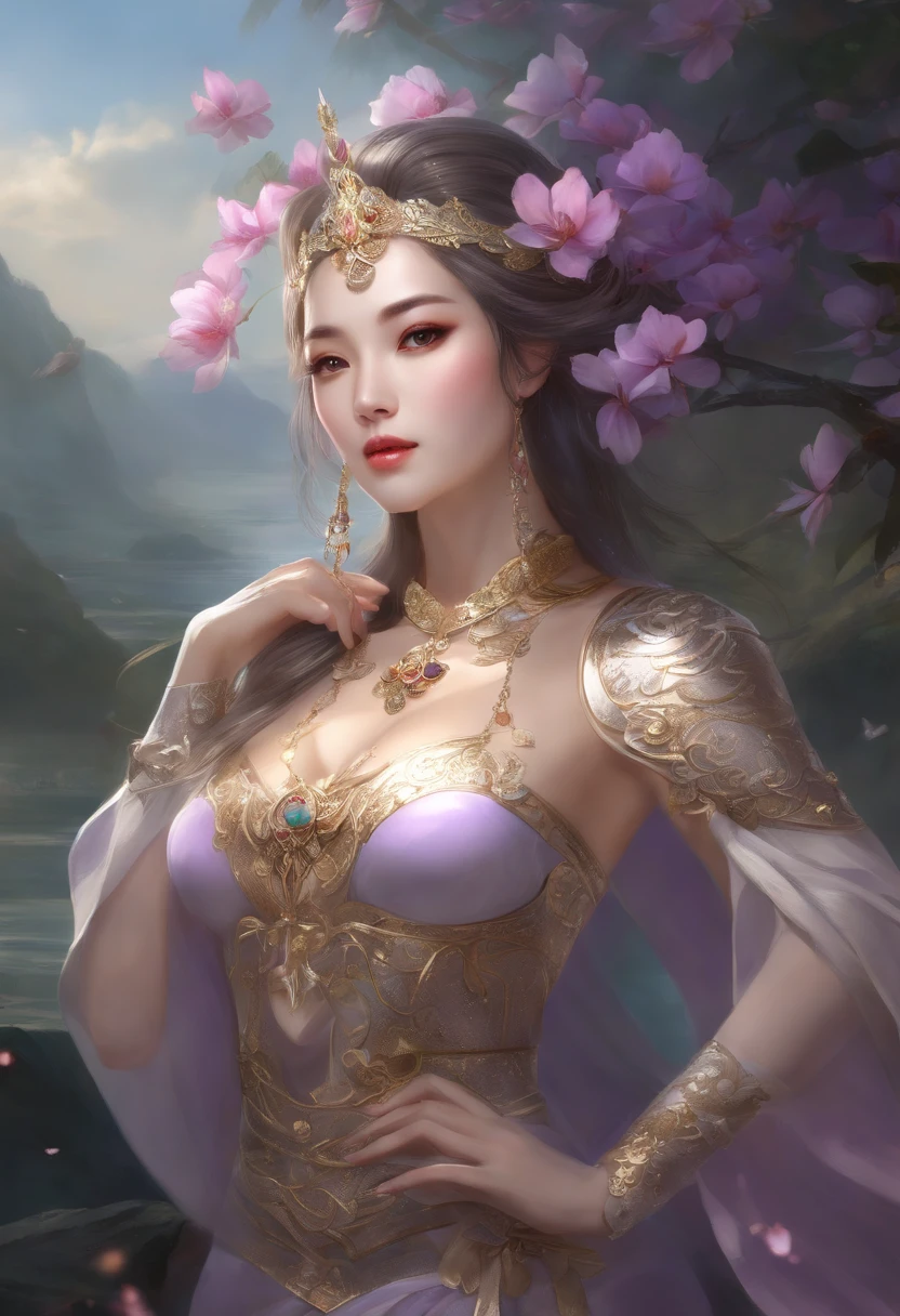 a woman in a pink dress holding a staff surrounded by animals, a beautiful fantasy empress, ((a beautiful fantasy empress)), goddess. extremely high detail, earth goddess mythology, gorgeous goddess of leo, beautiful fantasy art, very beautiful fantasy art, goddess art, goddess of love and peace, beautiful animal pearl queen, beautiful goddess, celestial goddess, amazing fantasy art, masterpiece, best quality:1.2),,(8k,highres,RAW photo,realistic,photo-realistic:1.3),(detailed skin texture,detailed cloth texture,beautiful detailed face:1.25),professional lighting,photon mapping,beautiful soft light,radiosity,physically-based rendering,raytracing, model shoot style, model shoot style, (extremely detailed CG unity 8k wallpaper), full shot body photo of the most beautiful artwork in the world