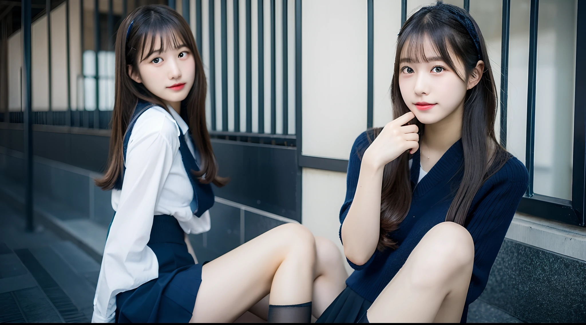 High school girl in navy blue miniskirt 18 years old