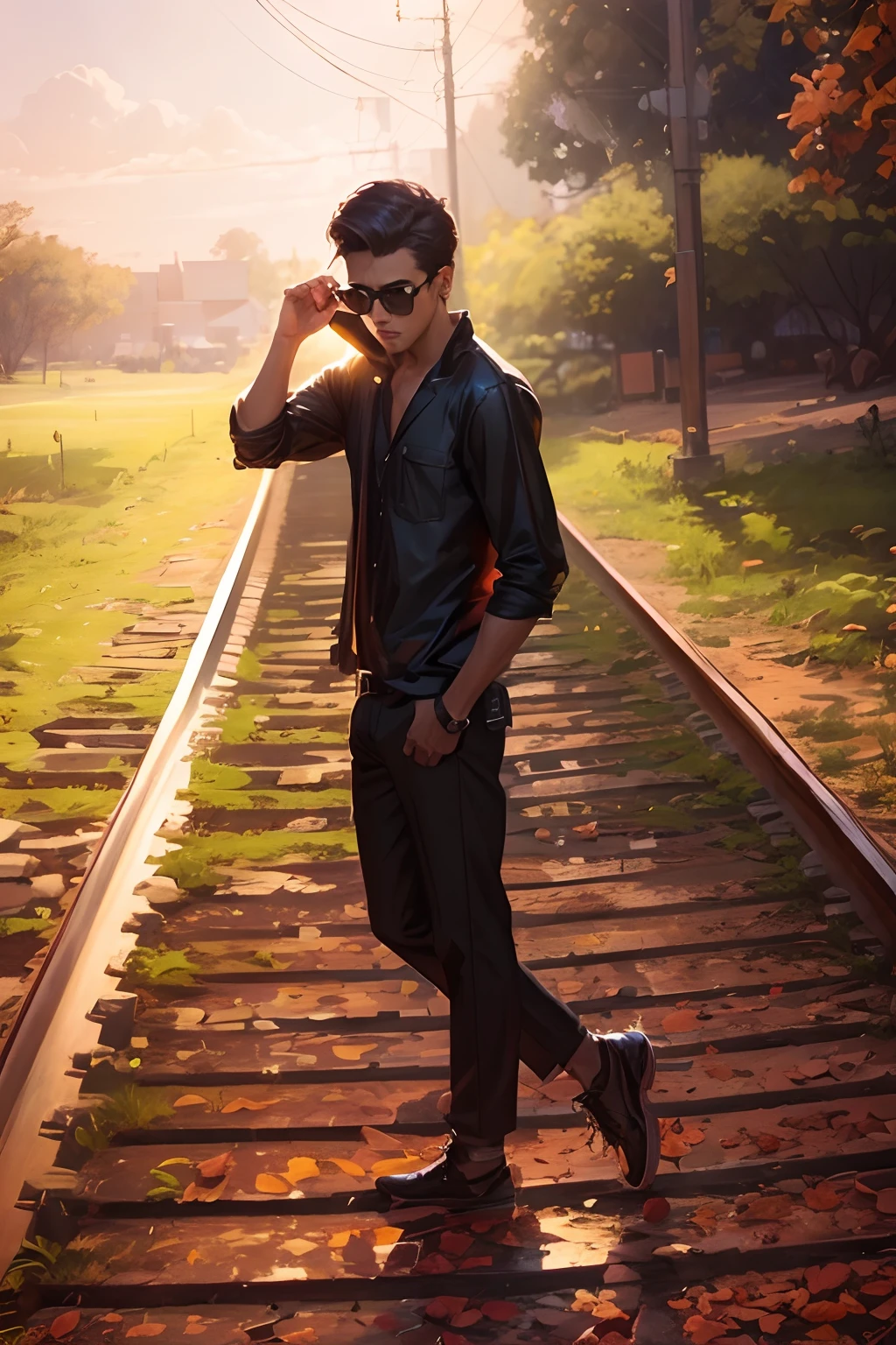Handsome boy panther background light