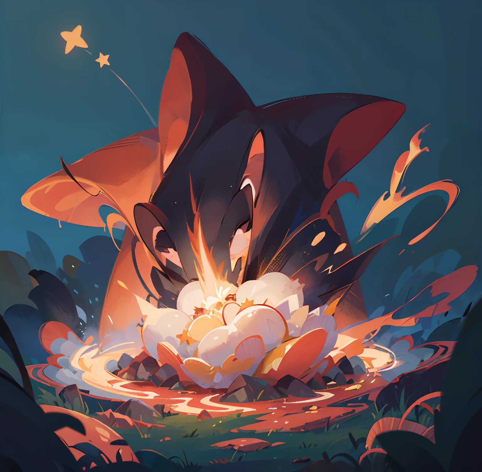 The star fell to the ground,blasts,smog,fire glow,As estrelas,Blow open,brightly,Rich in color,brightlight,Yellow stars