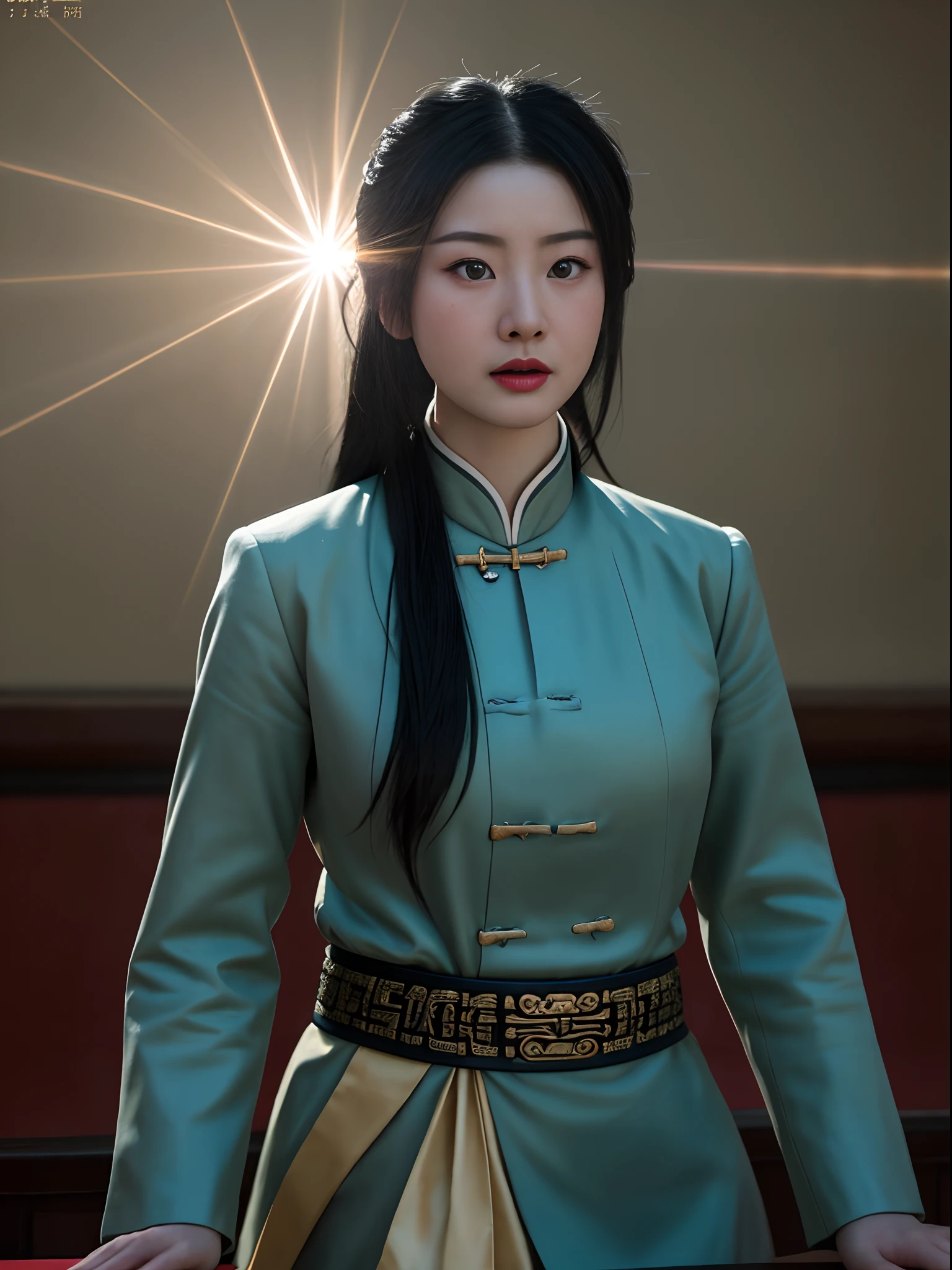 RAW photos,best qualtiy,realisticlying,photograph realistic,best qualtiy,highly detailed,tmasterpiece,Hyper-detailing,1 Classical Chinese girls,full bodyesbian,Officer uniform,dynamic angle,Masterpiece Theatre of the World,best qualtiy,cinmatic lighting,lens_flare,,dunhuang_Style