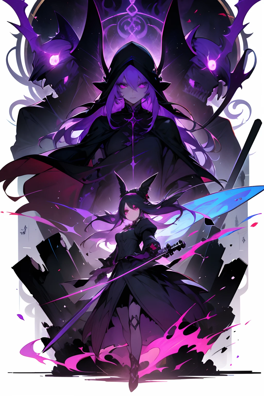 goth style,femele,magia,Armed with a one-handed sword,Sword Master,redheadwear,Purple eye,Stand in a creepy Gothic castle,Elven traits,Elegant and beautiful,shudder