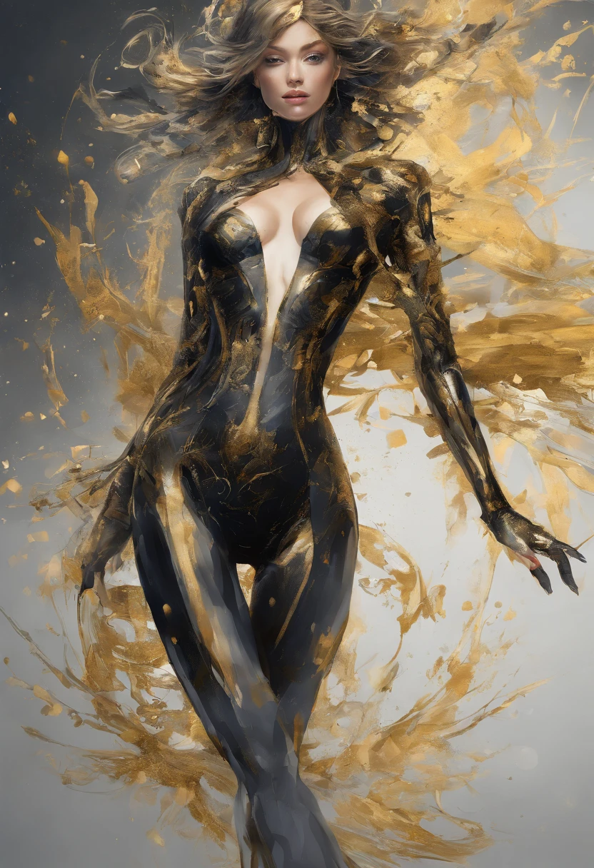 Perfect centralization, Fantastic black-gold beam, delight, Standing position, Abstract beauty, centre, Looking at the camera, Facing the camera, nearing perfection, Dynamic, highly detailed, Liso, foco nítido, 8K, A high resolution, illustration, Art by Carne Griffiths and Wadim Kashin, Goldfish characters
