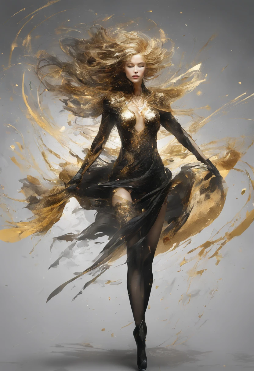 Perfect centralization, Fantastic black-gold beam, delight, Standing position, Abstract beauty, centre, Looking at the camera, Facing the camera, nearing perfection, Dynamic, highly detailed, Liso, foco nítido, 8K, A high resolution, illustration, Art by Carne Griffiths and Wadim Kashin, Goldfish characters